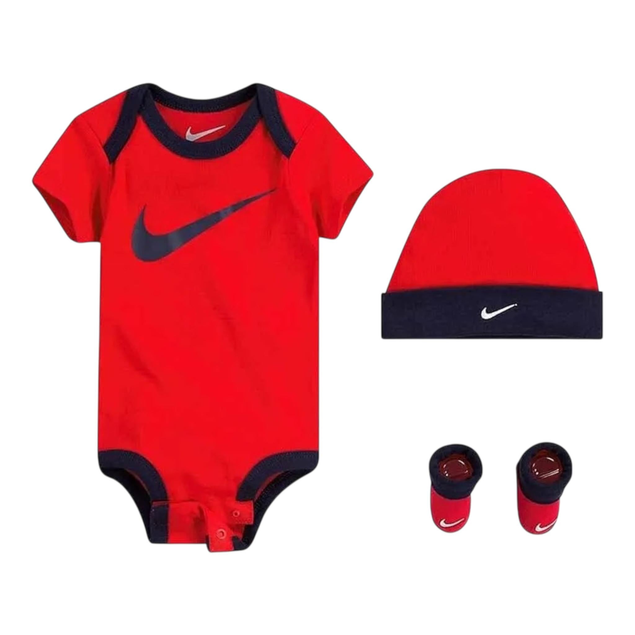 Nike Completo 3 Pezzi Body-Babbucce-Cappello per Neonato LN0072 ROSSO NIKE 