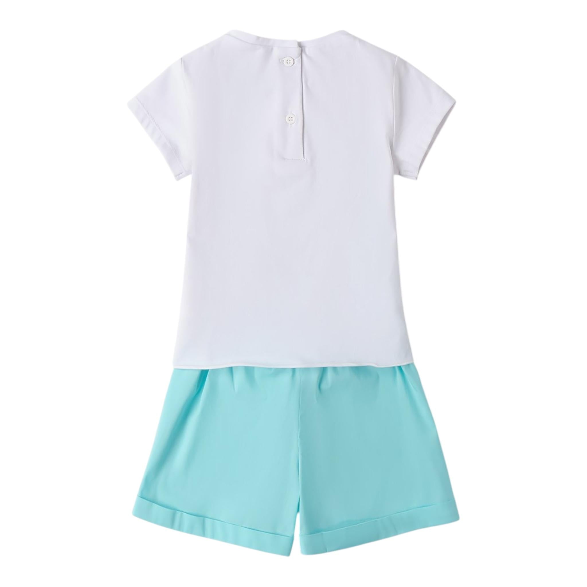 Sarabanda Completo 2 Pezzi T-Shirt-Short per Neonata 0B213N BIANCO/AZZURRO SARABANDA 