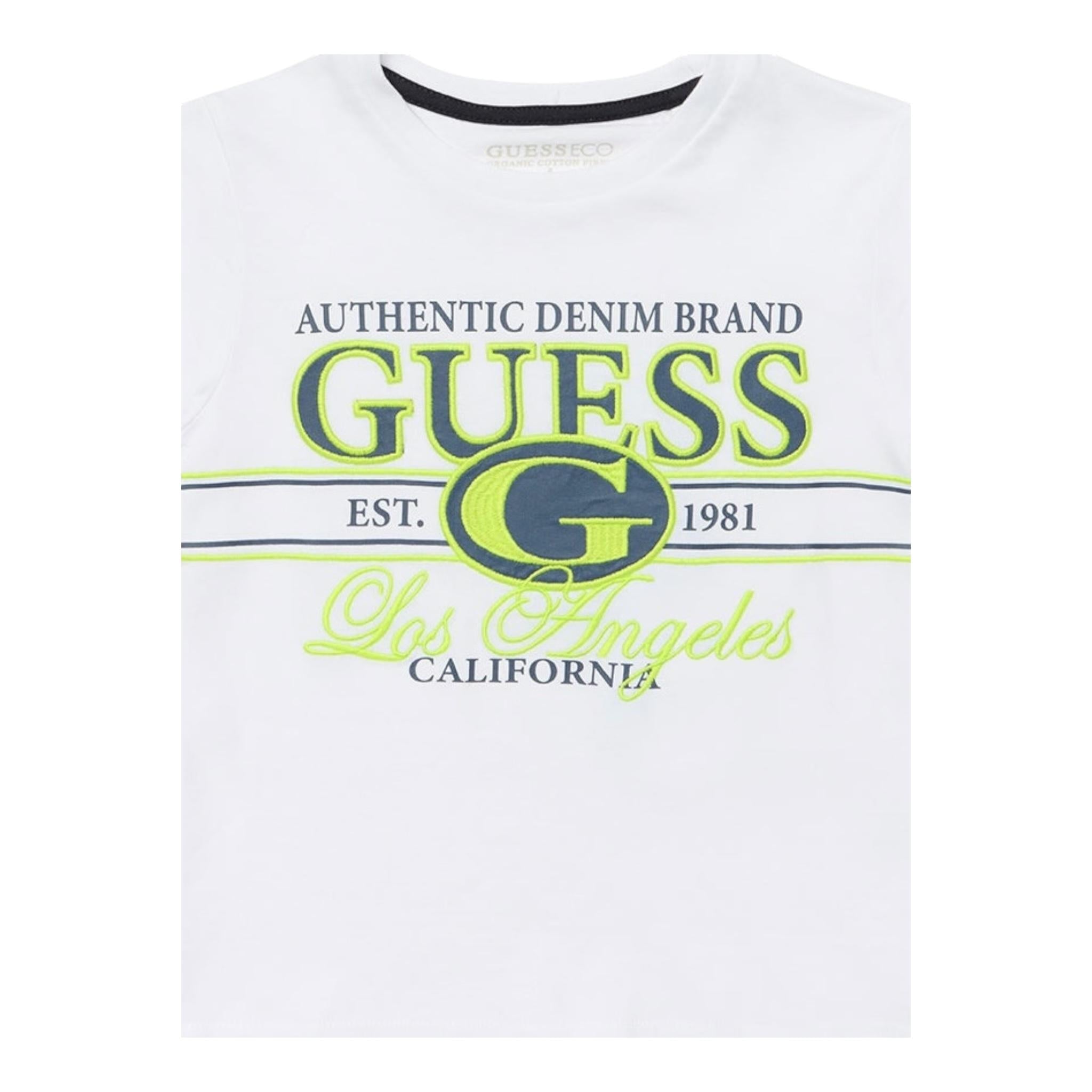 Guess T-Shirt Girocollo Tinta Unita con Stampe per Bambino N5RI23K8HM4X BIANCO GUESS 