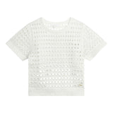 Chloe' T-Shirt Tinta Unita Girocollo Traforata Argento Per Bambina