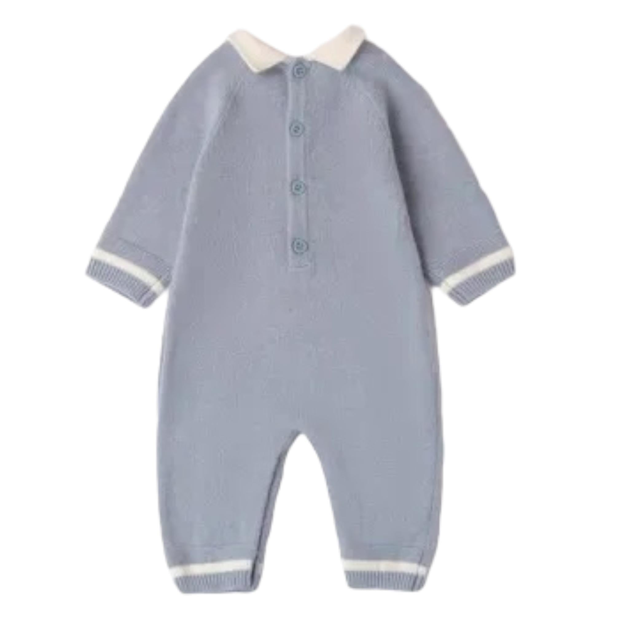MINI BANDA tutina tinta unita con profili in contrasto Azzurro per Neonato 3A644 AZZURRO MINI BANDA 