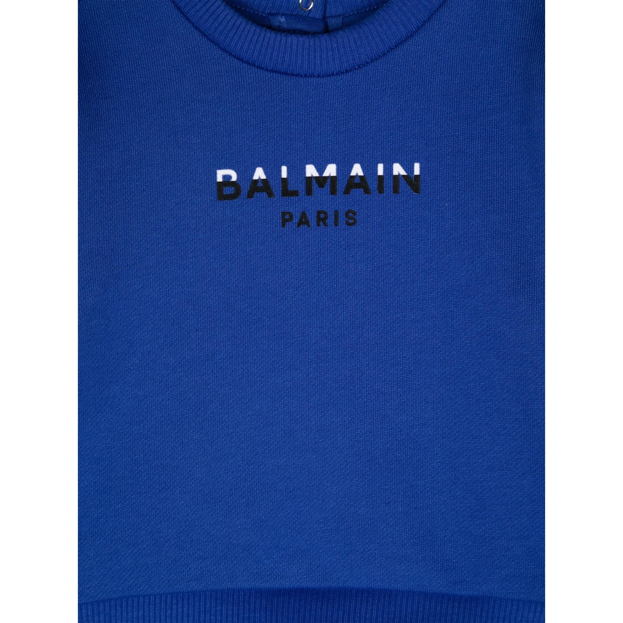 Balmain Felpa Chiusa Girocollo tinta unita con Logo Blu per Bambino BV4550 BLU BALMAIN 