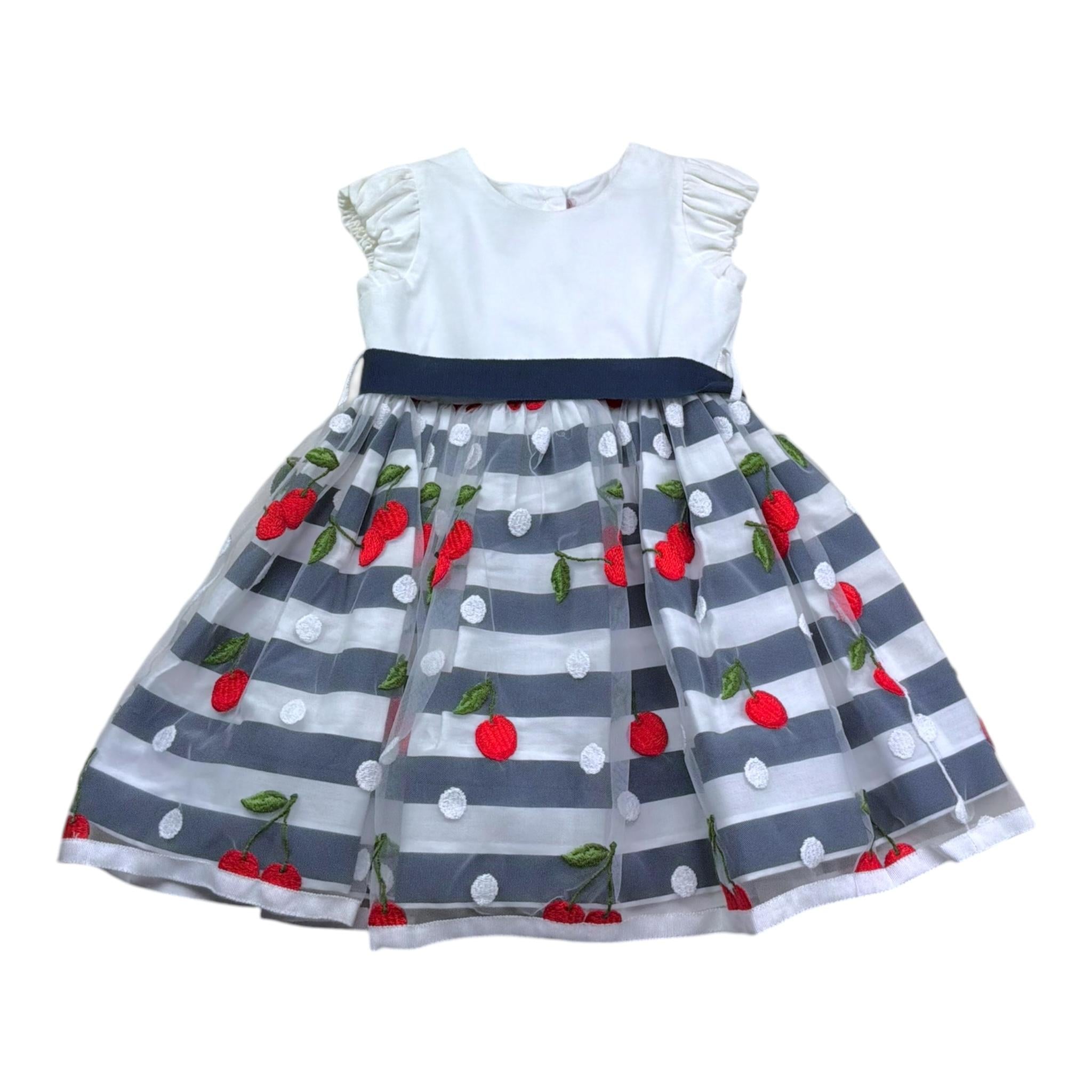 Monnalisa Abito Bicolore con Fantasia Ciliegie per Neonata 315908 BIANCO/BLU MONNALISA 
