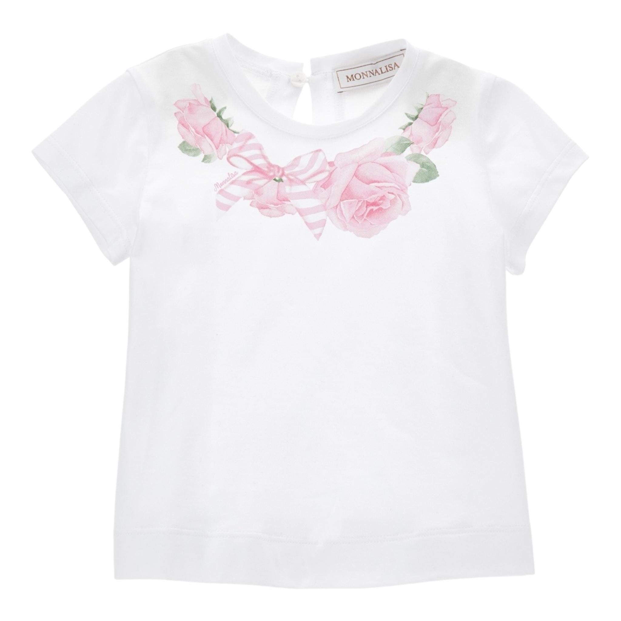 Monnalisa T-Shirt Girocollo Tinta Unita Stampa  per Neonata 39E601 BIANCO MONNALISA 