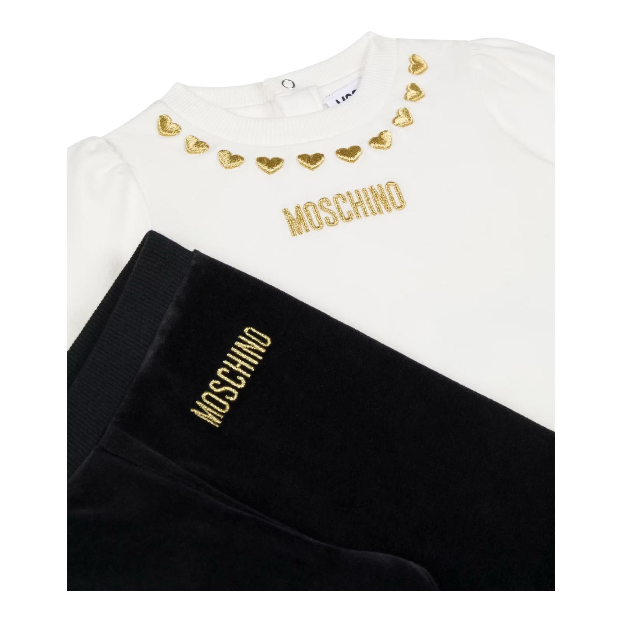 MOSCHINO completo 2 pezzi felpa-leggins in velluto Panna/nero per Neonata MDK02X PANNA/NERO MOSCHINO 