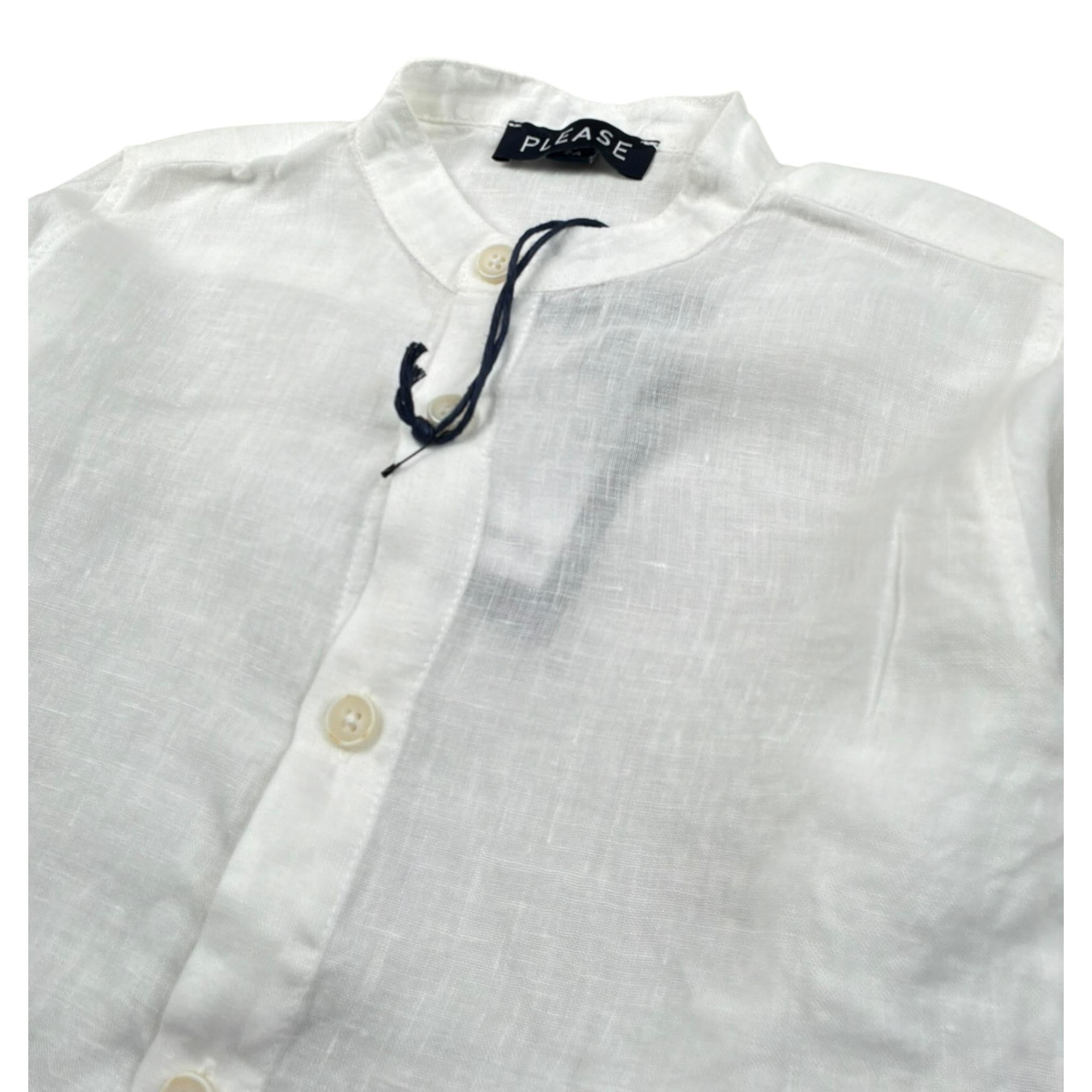 Please Camicia Tinta Unita con Colletto Coreano per Neonato CL28399B73 BIANCO PLEASE 