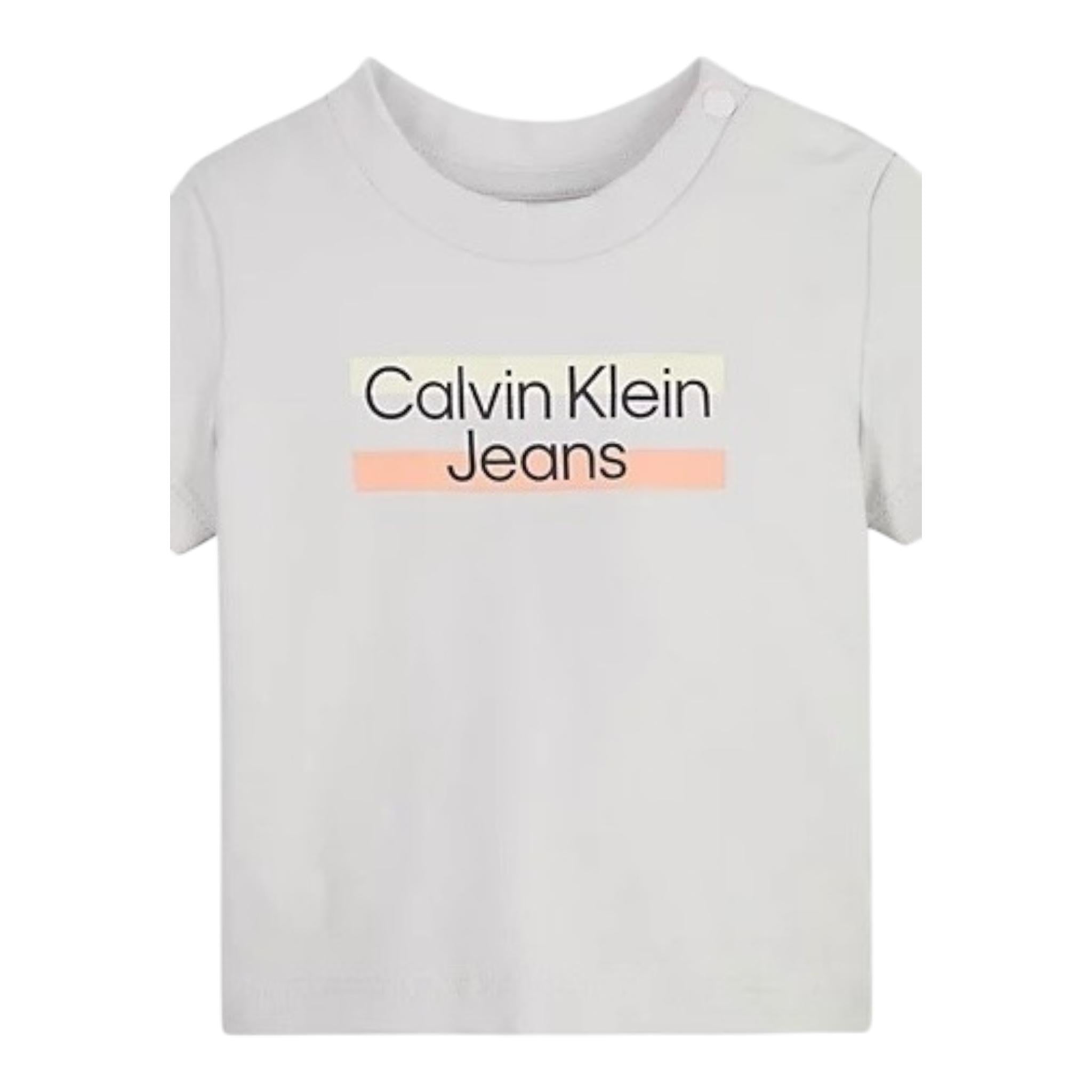 Calvin Klein T-Shirt Tinta Unita Girocollo con Stampa per Bambino IN0IN00068J GRIGIO CALVIN KLEIN 