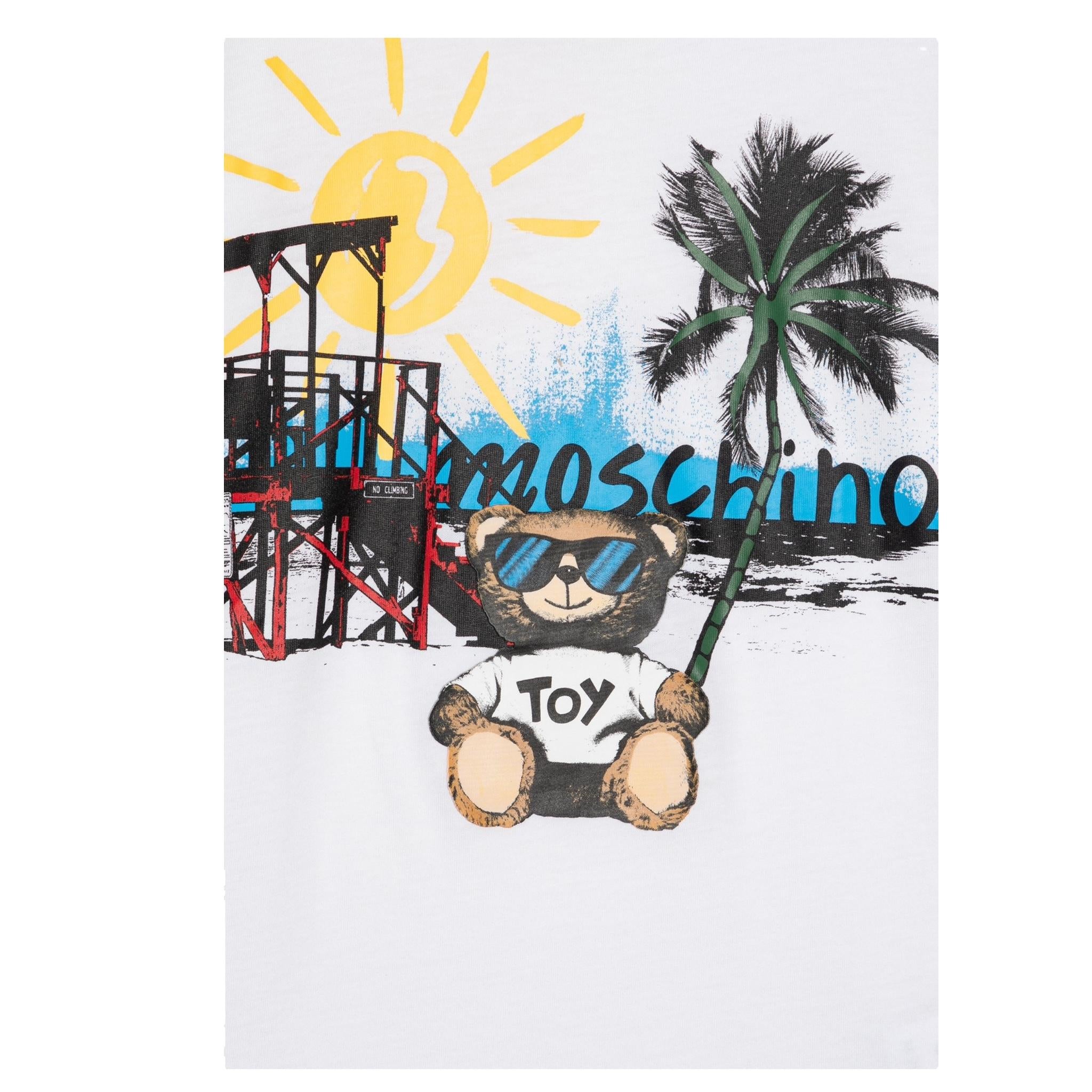 Moschino T-Shirt Girocollo Tinta Unita con Stampa per Bambino HOM050 BIANCO MOSCHINO 