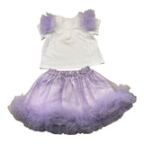 Barcellino Completo 2 Pezzi T-Shirt-Gonna Tulle Bicolore Bianco/Lilla Per Neonata