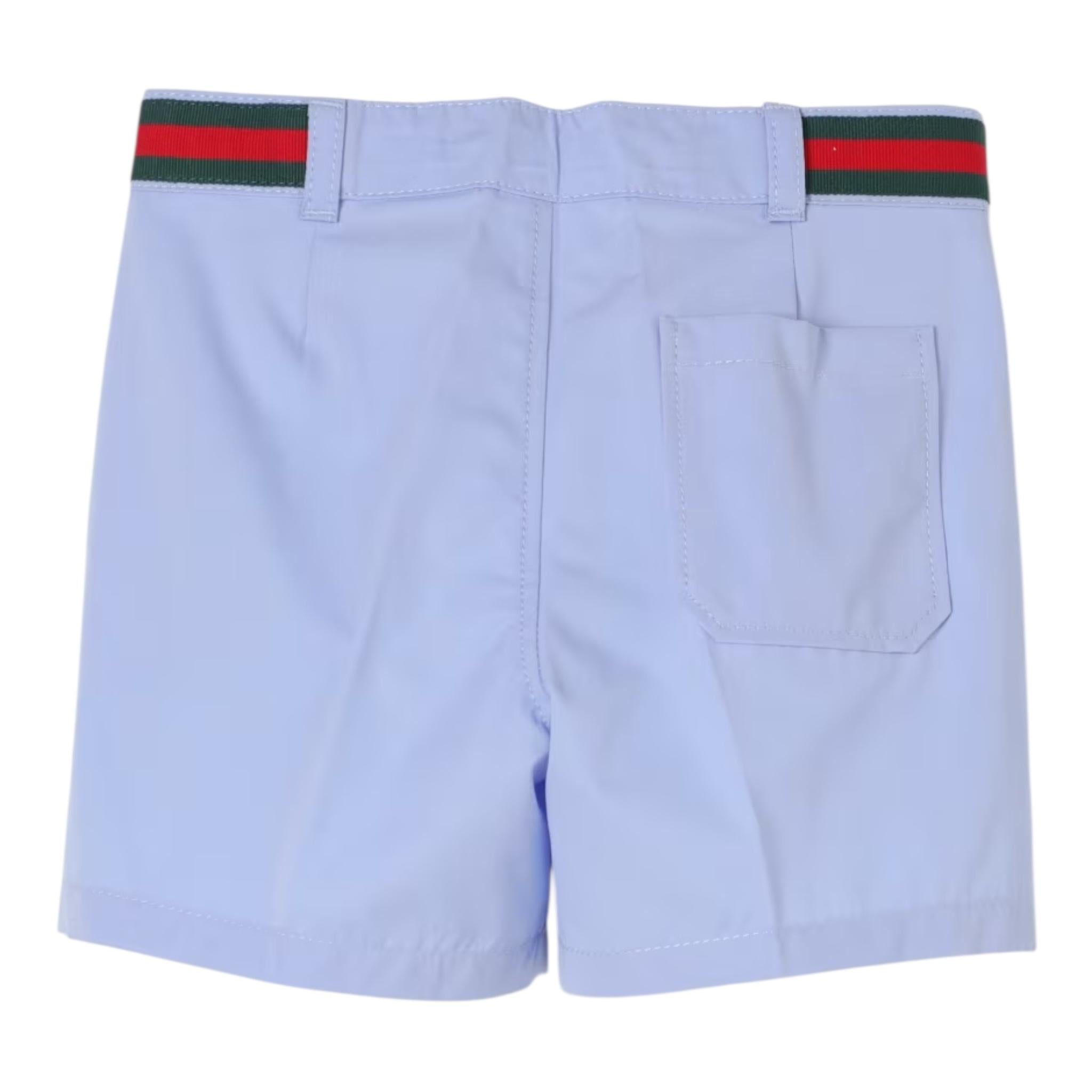 Gucci Bermuda Tinta Unita con Profili Logo per Neonato 810878 AZZURRO GUCCI 