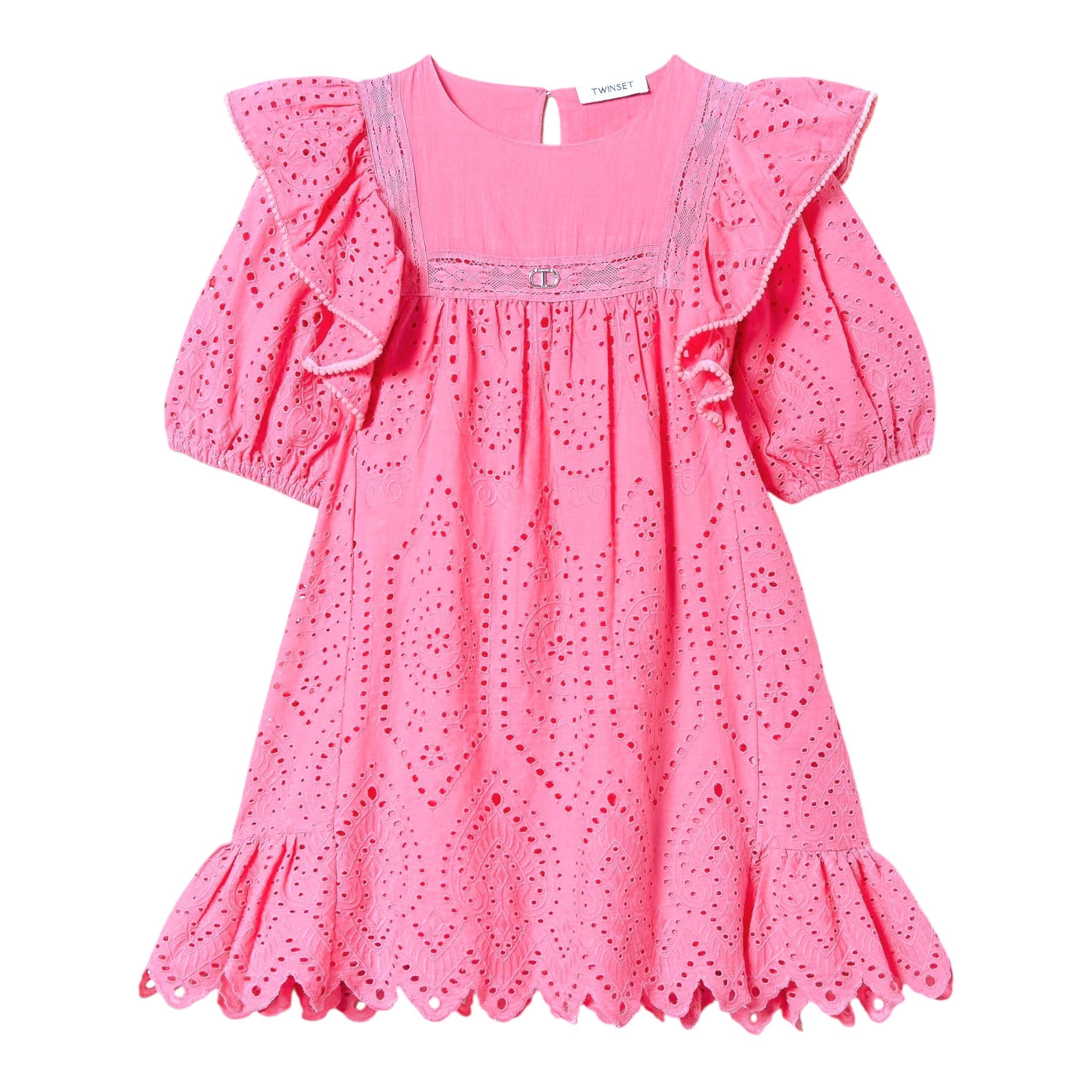 Twinset Abito Tinta Unita Traforato per Bambina 231GJ2QAG ROSA TWINSET 