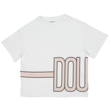 Dou Dou T-Shirt Girocollo Tinta Unita Con Stampa In Contrasto Bianco Per Bambina