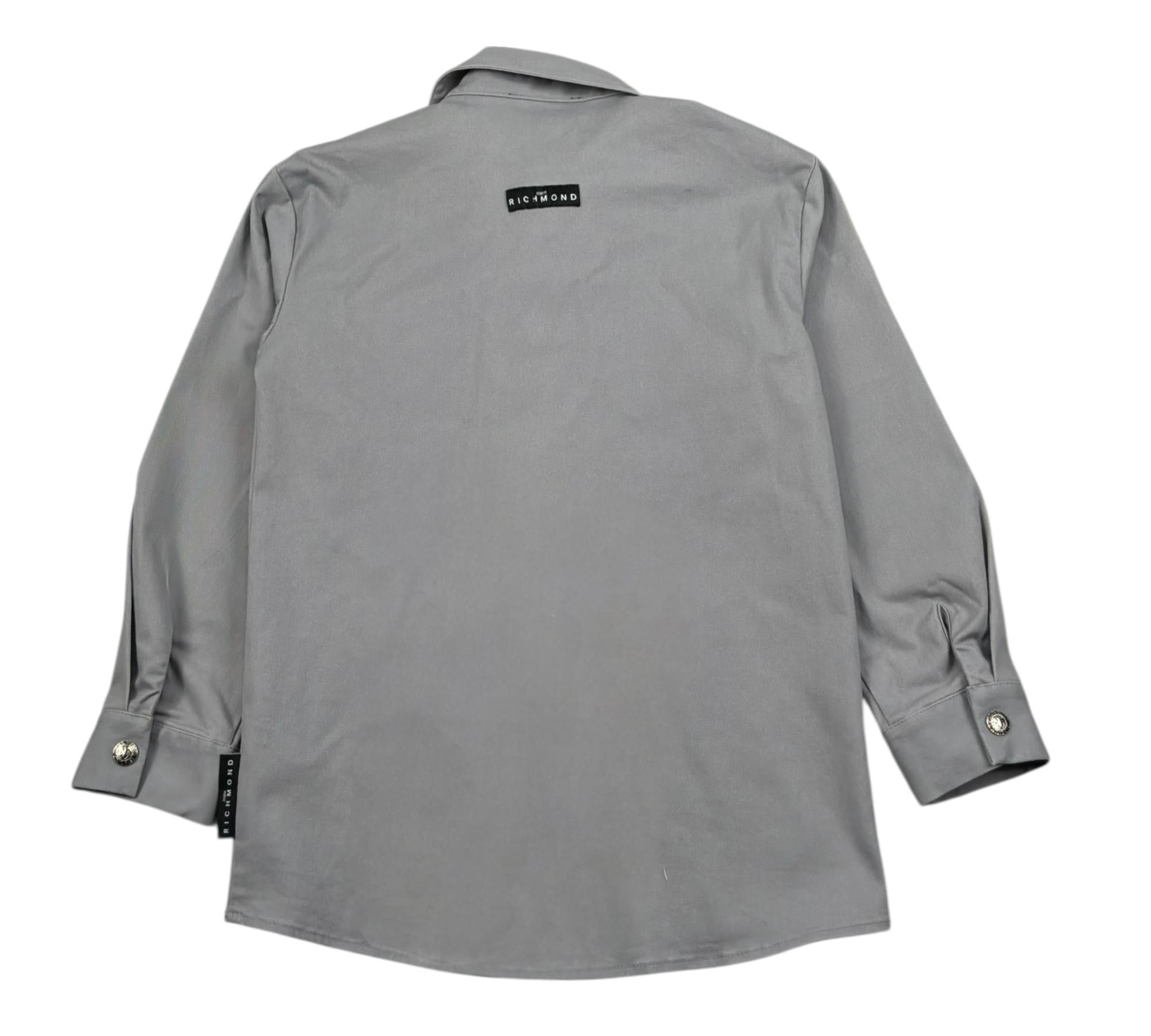 John Richmond Camicia Tinta Unita con Bottoni E Logo per Bambino RBP26212CA GRIGIO JOHN RICHMOND 