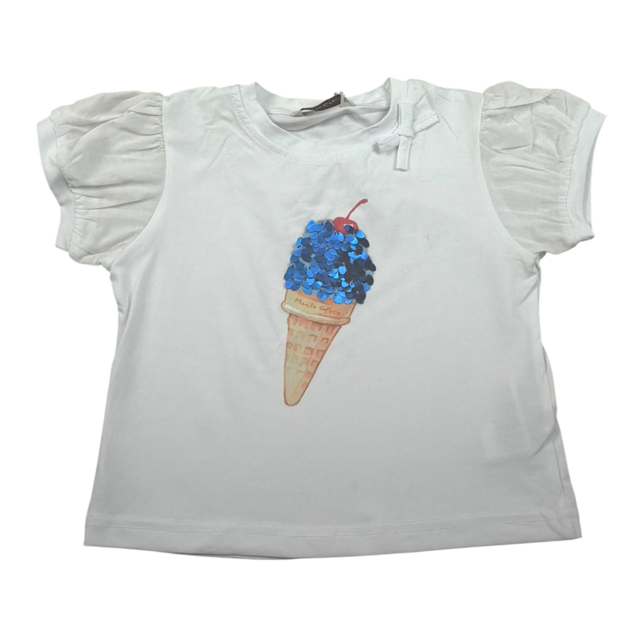 Manila Grace T-Shirt Tinta Unita con Paillettes per Bambina 370TMBS25X BIANCO MANILA GRACE 