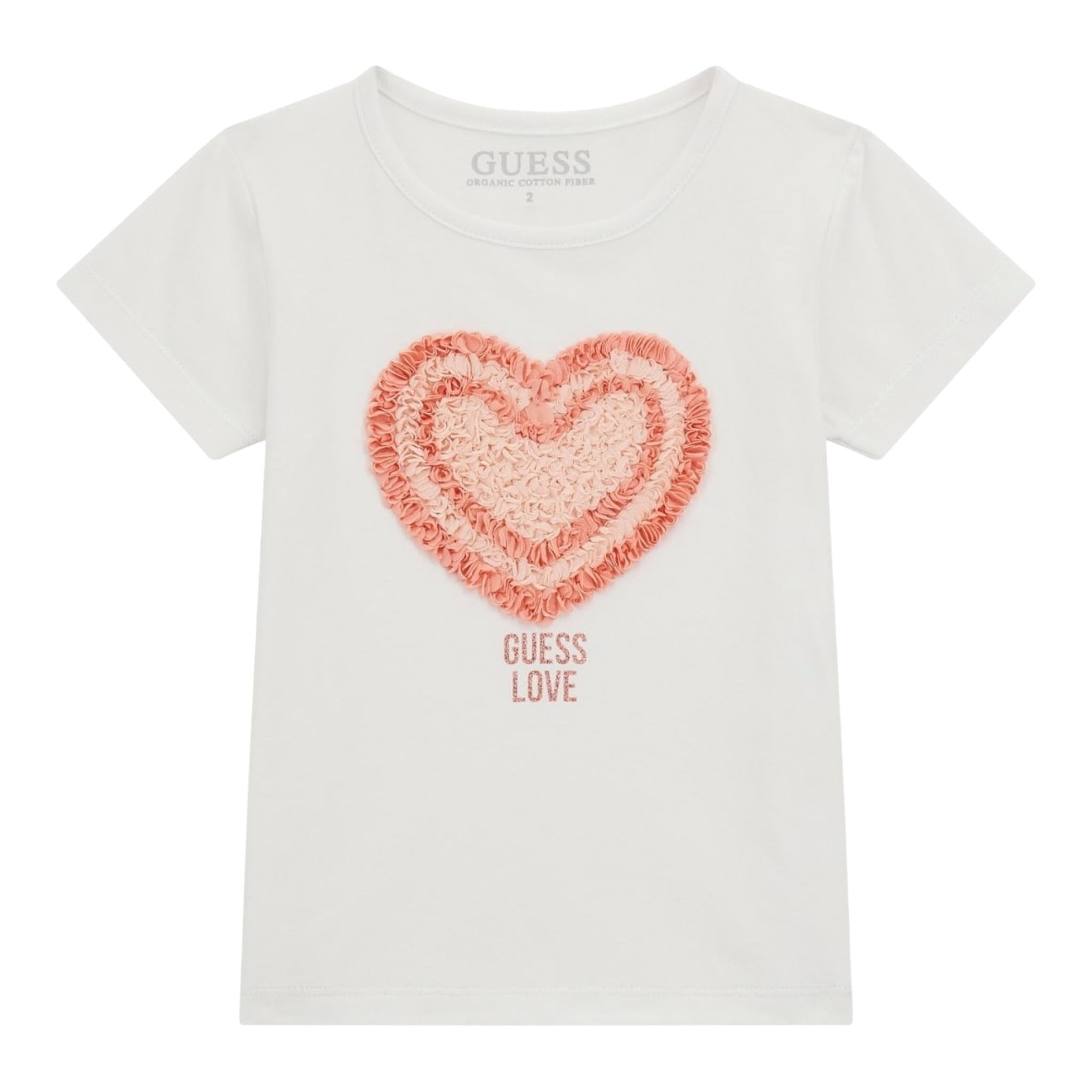 Guess T-Shirt Girocollo Tinta Unita con Stampa In Rilievo per Bambina K4RI18K6YW BIANCO GUESS 