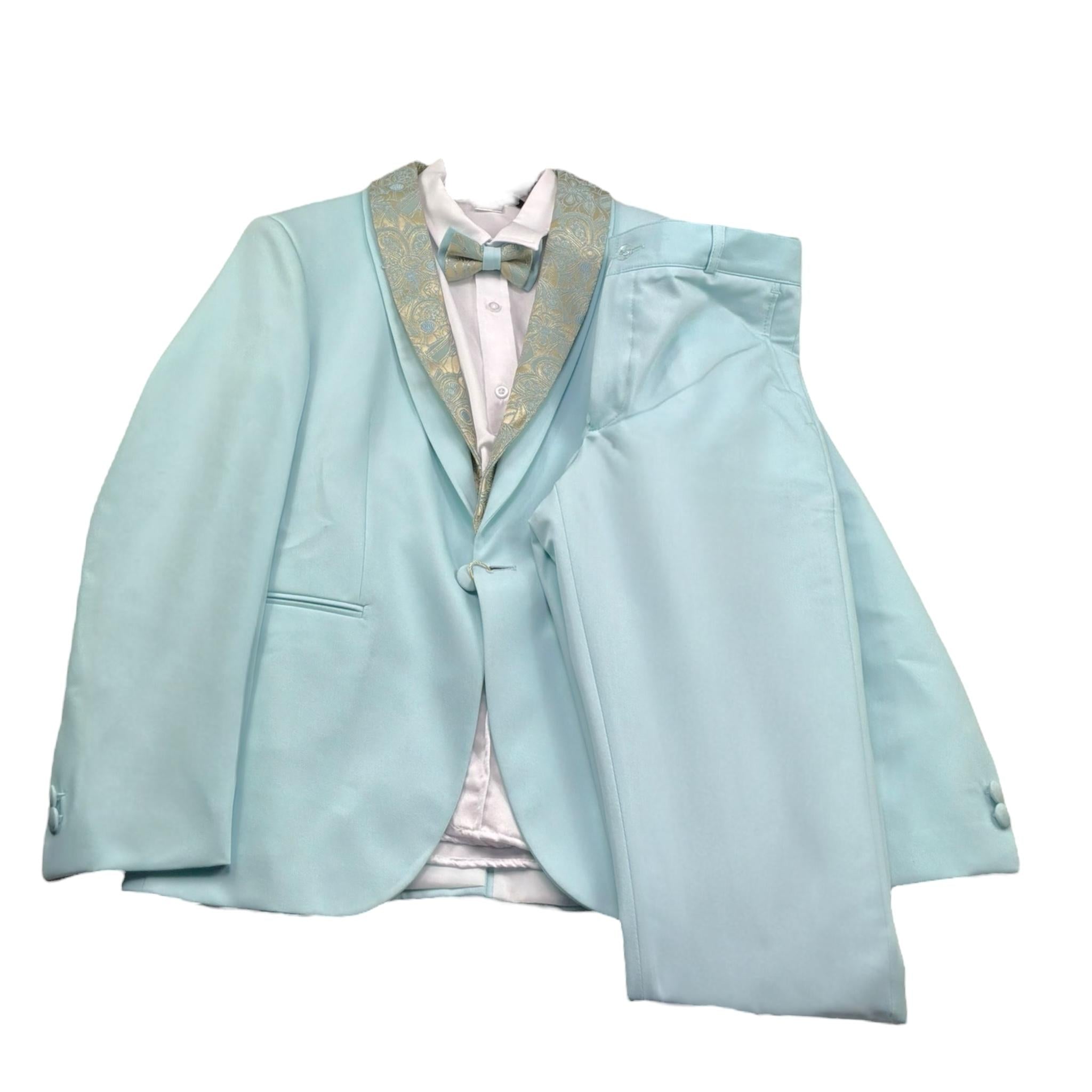 Notaro Of Kids Completo 5 Pezzi Papillion-Camicia-Giacca-Gilet-Pantalone per Bambino BK2072 AZZURRO NOTARO OF KIDS 