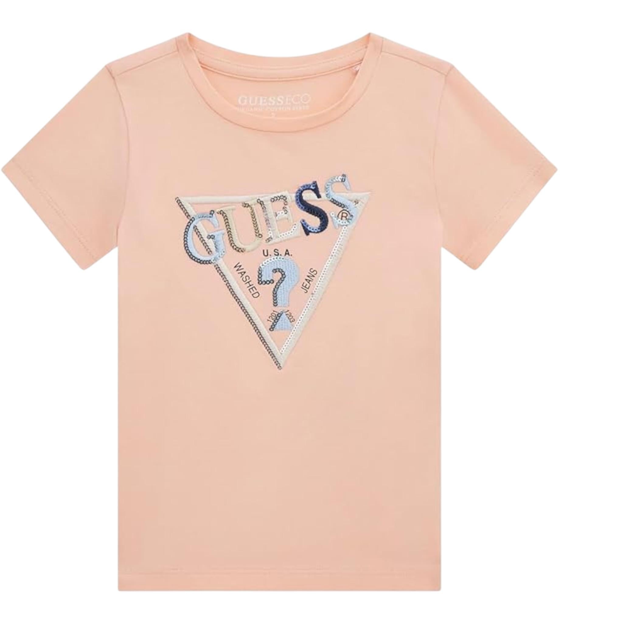 Guess T-Shirt Tinta Unita con Stampa E Paillettes per Neonata K5RI16K6YW4XN ROSA GUESS 