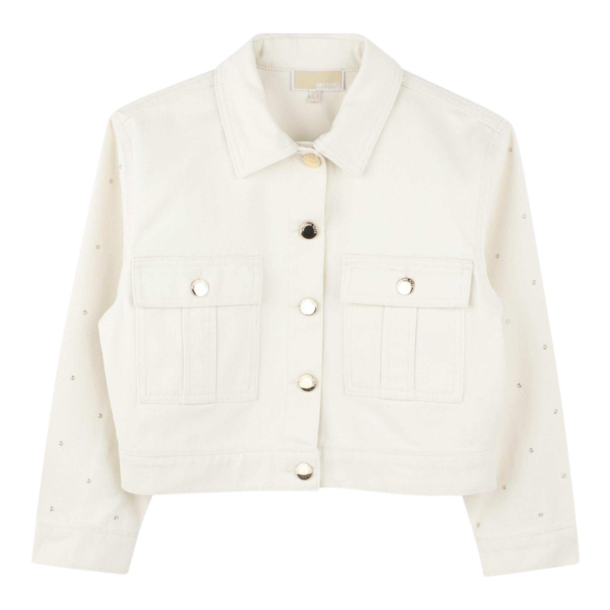 Michael Kors Giubbino Denim Tinta Unita con Applicazioni per Bambina R30293 CREMA MICHAEL KORS 