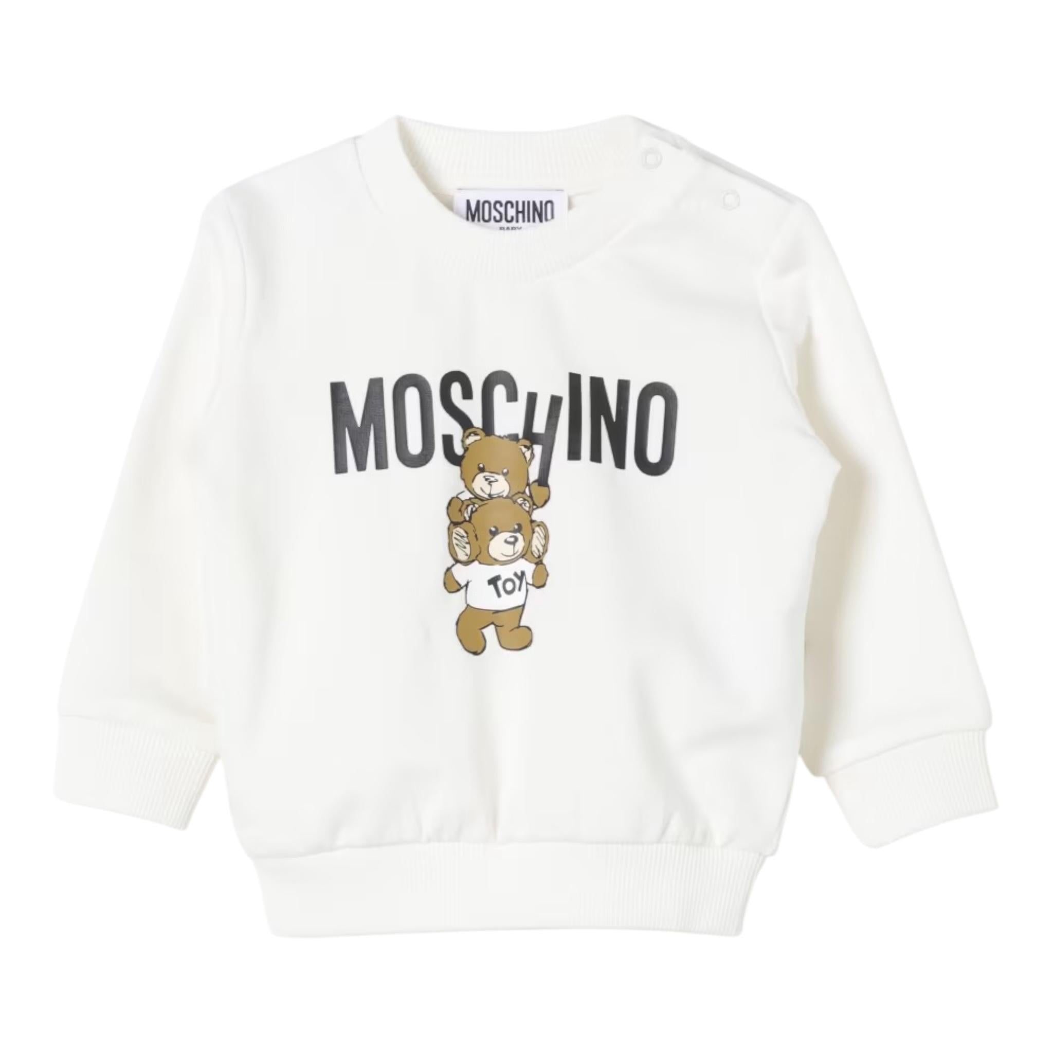 MOSCHINO felpa chiusa girocollo tinta unita con stampa Panna per Neonato MUF05J PANNA MOSCHINO 