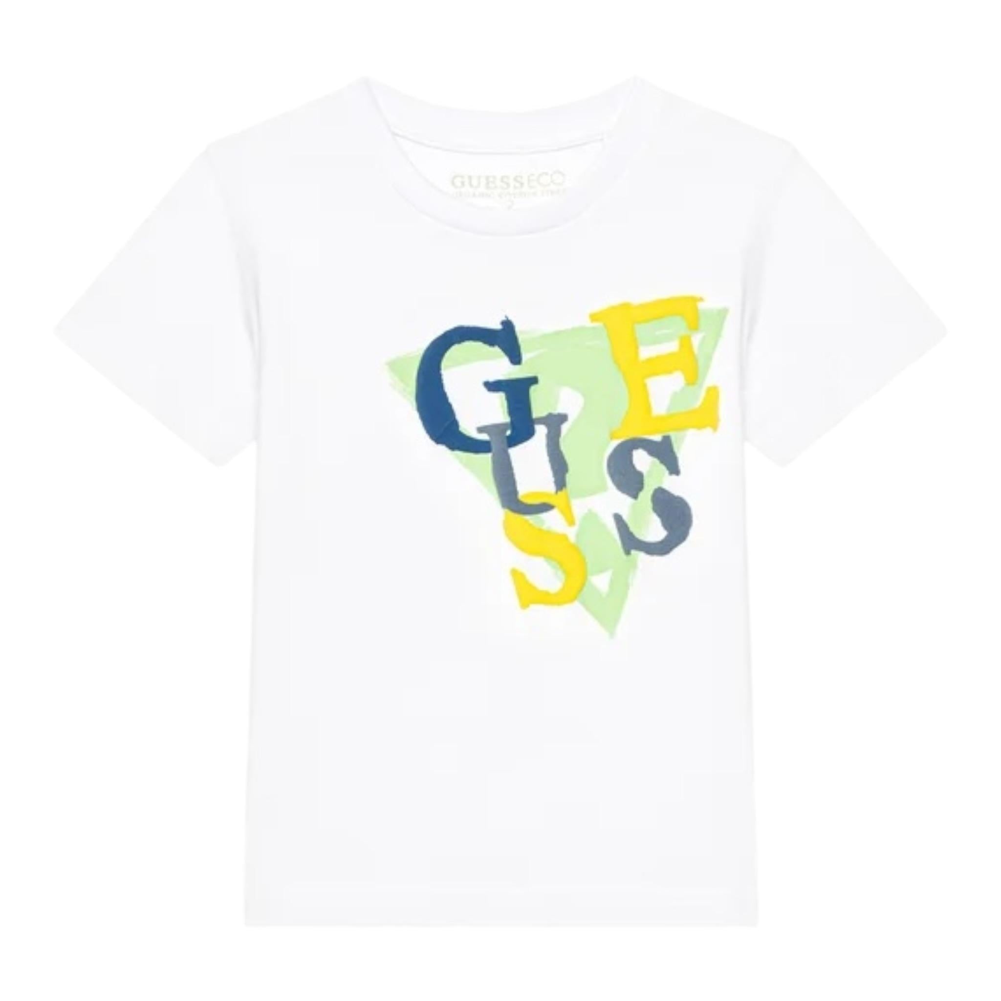 Guess T-Shirt Gircollo Tinta Unita con Stampa per Neonato I5GI01K8HM4X BIANCO GUESS 