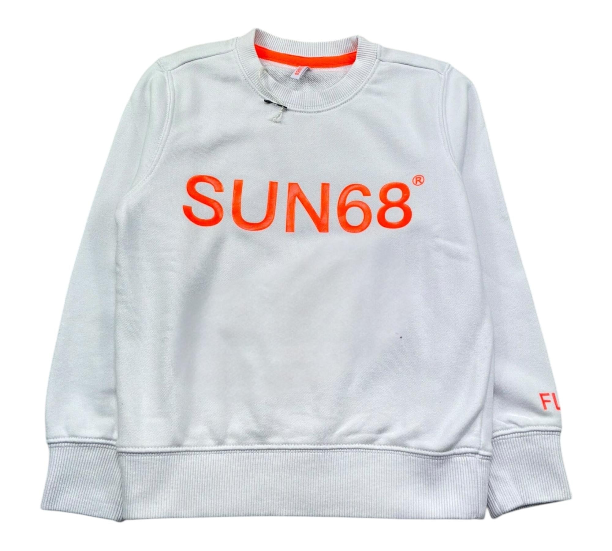 Sun68 Felpa Chiusa Girocollo Tinta Unita con Logo per Bambino F31310 BIANCO SUN68 