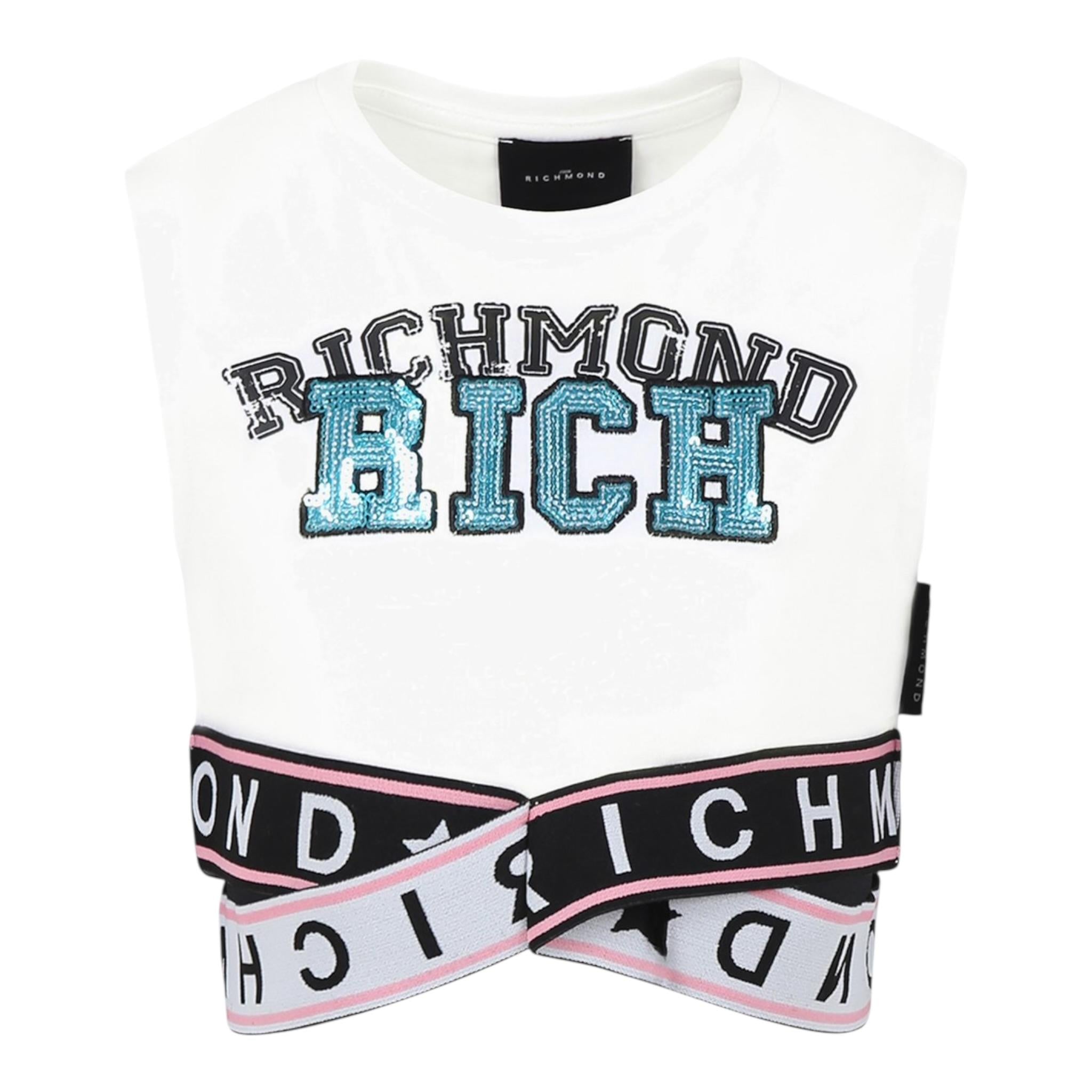 John Richmond Top Giromanica tinta unita con Paillettes Bianco per Bambina RGP25123TO BIANCO JOHN RICHMOND 