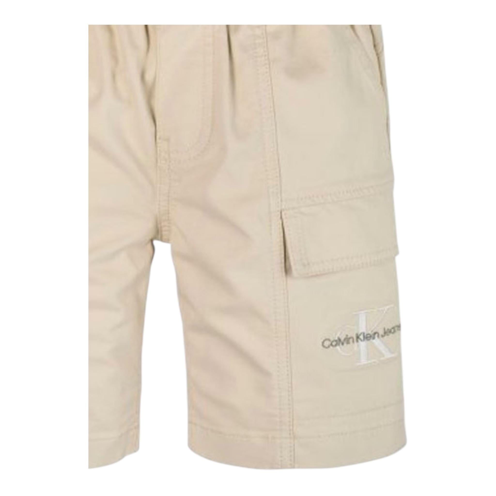 Calvin Klein Bermuda In Denim Tinta Unita con Tasconi per Bambino IB0IB0429 BEIGE CALVIN KLEIN 