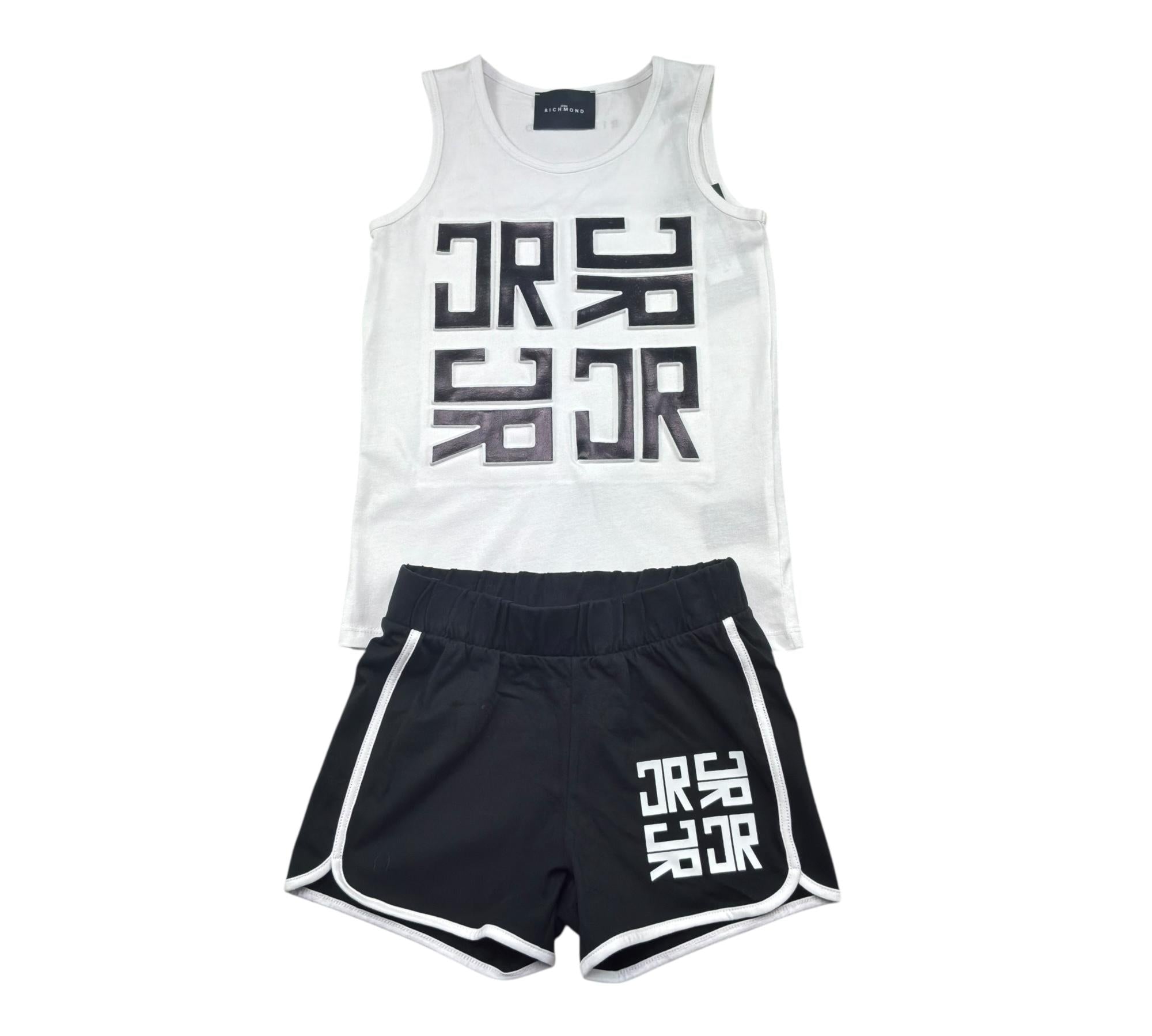 John Richmond Completo 2 Pezzi Canotta-Short Bicolore per Bambina RGP26016CJ BIANCO/NERO JOHN RICHMOND 