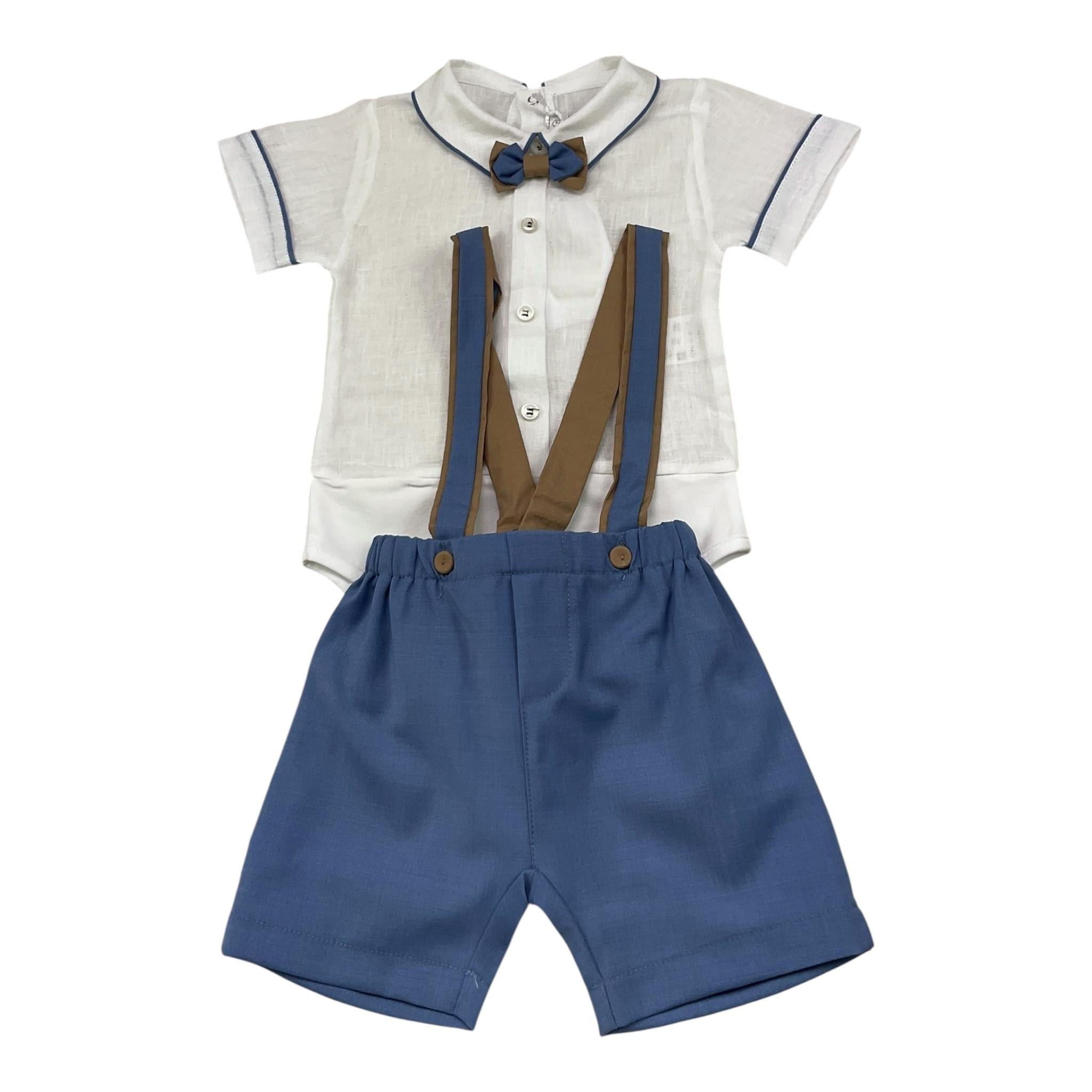 La Sartoria Dei Piccoli Completo 2 Pezzi Camicia Body-Bermuda con Bretelle Bicolore per Neonato LPB10091 BIANCO/BLU LA SARTORIA DEI PICCOLI 