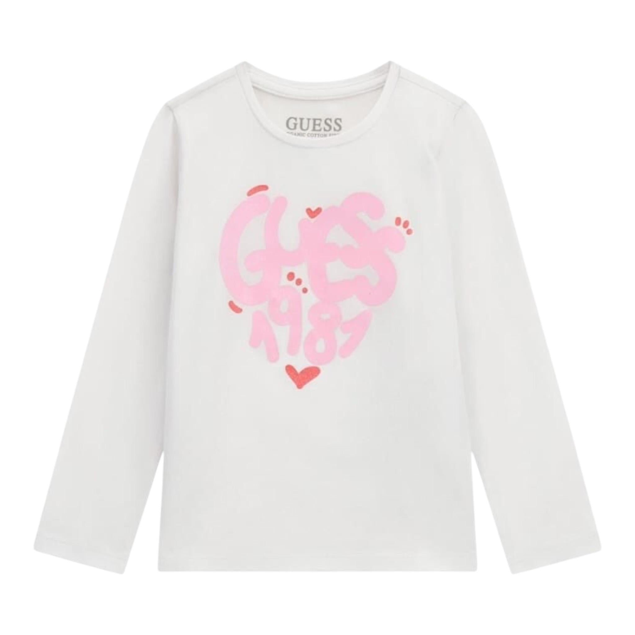 Guess Shirt Girocollo Tinta Unita con Logo per Neonata A5RI01K6YW4X BIANCO GUESS 
