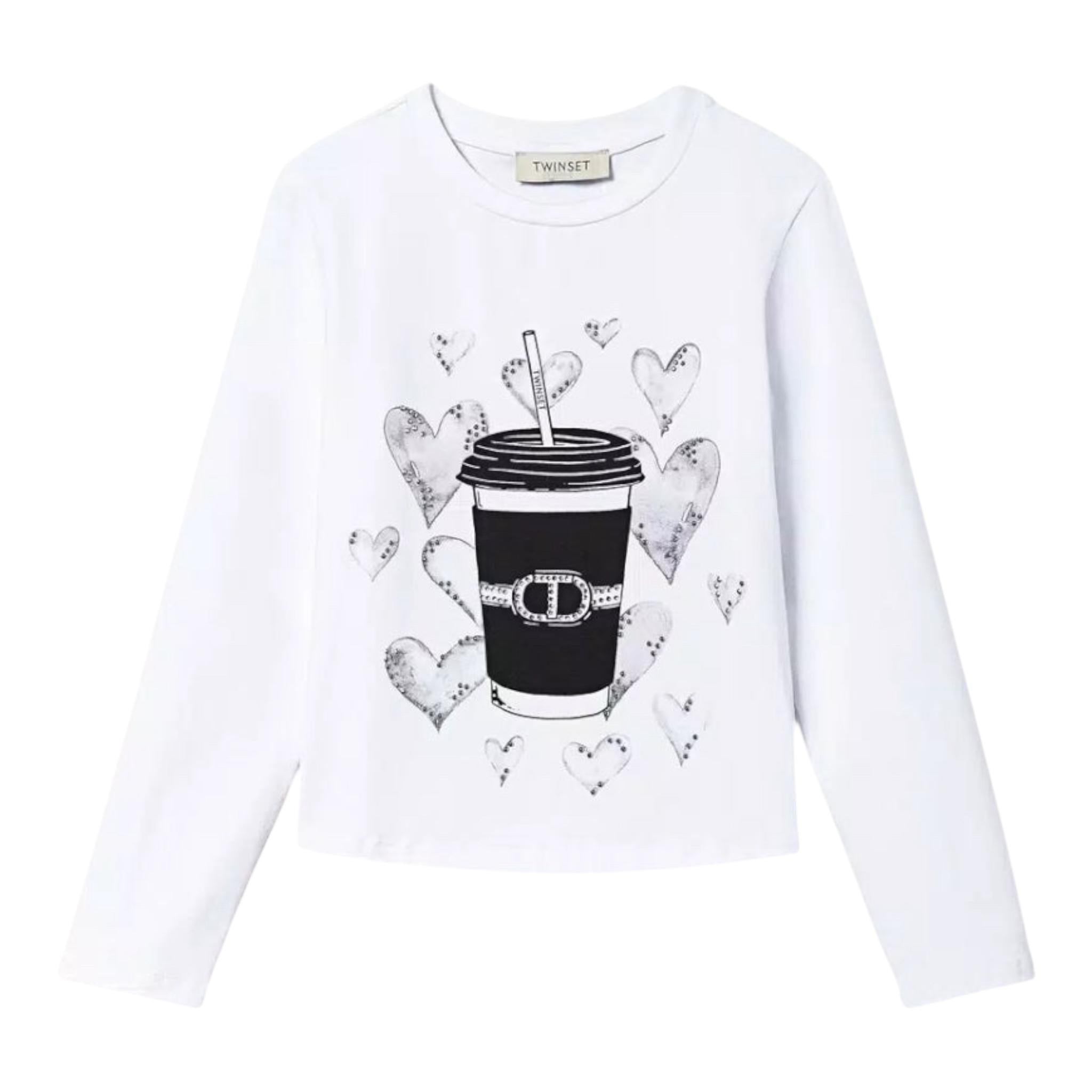 TWINSET shirt girocollo tinta unita con logo Bianco per Bambina 242GJ2430 BIANCO TWINSET 