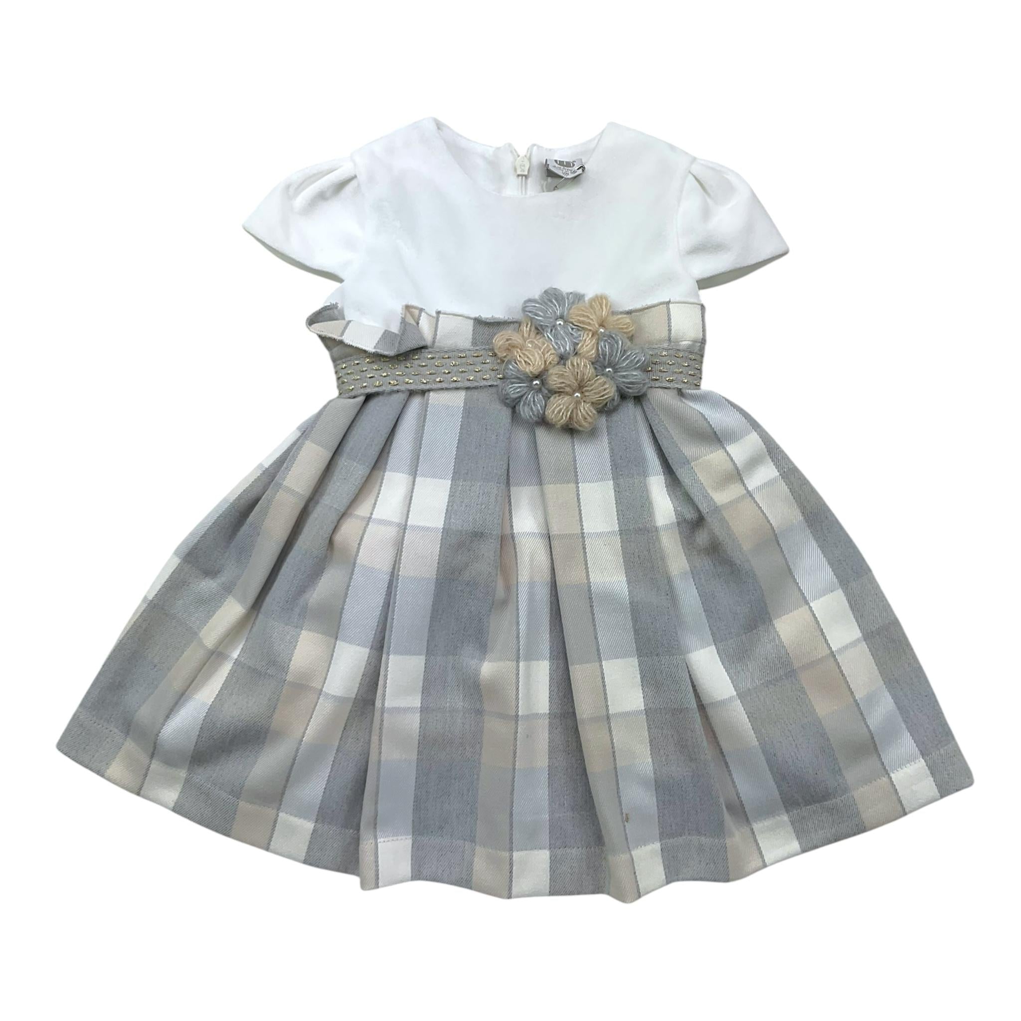 MARLU' abito tinta unita mezza manica con fantasia a quadri Bianco per Neonata IH811MC BIANCO MARLU' 