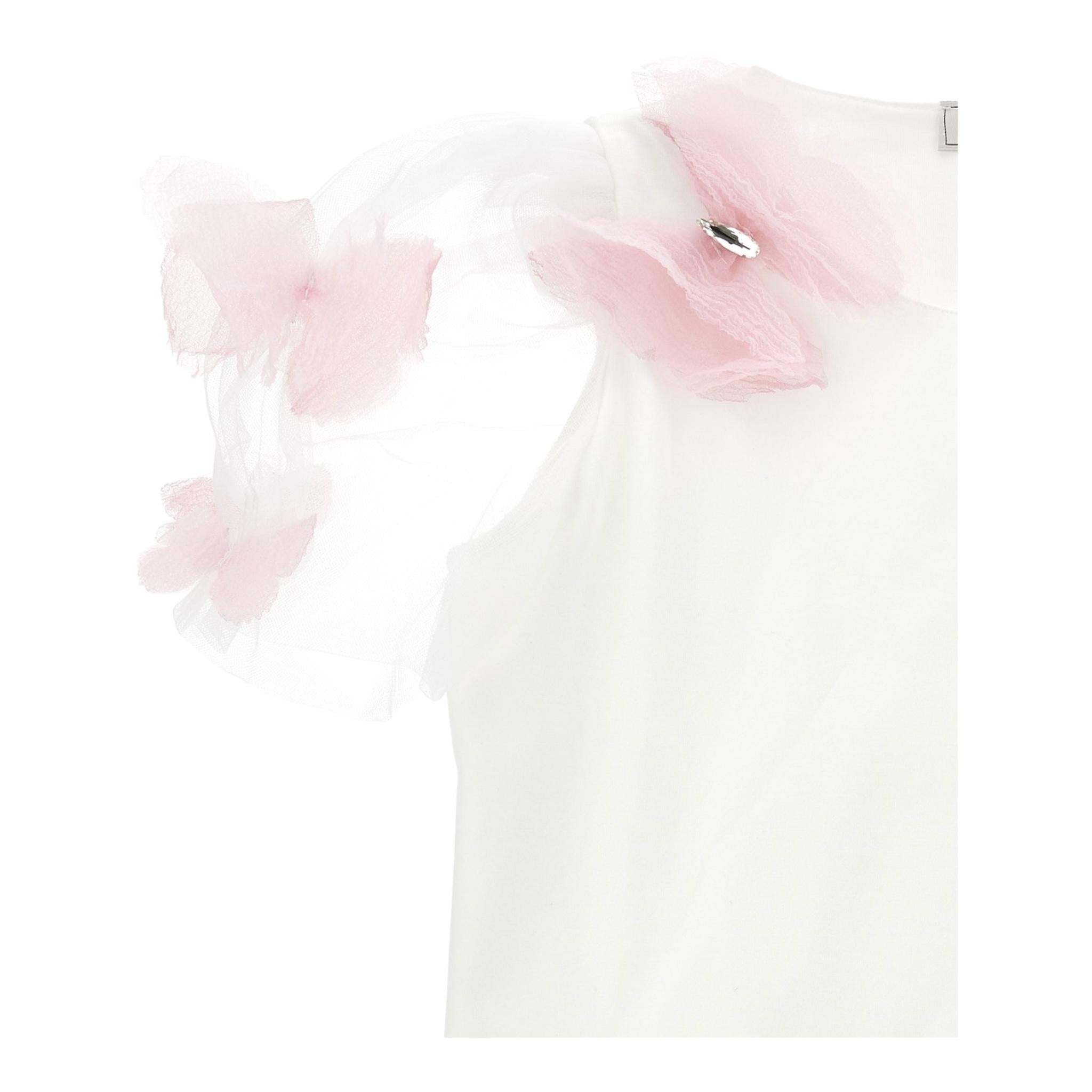 Monnalisa T-Shirt Tinta Unita con Applicazioni per Bambina 71E605 BIANCO MONNALISA 