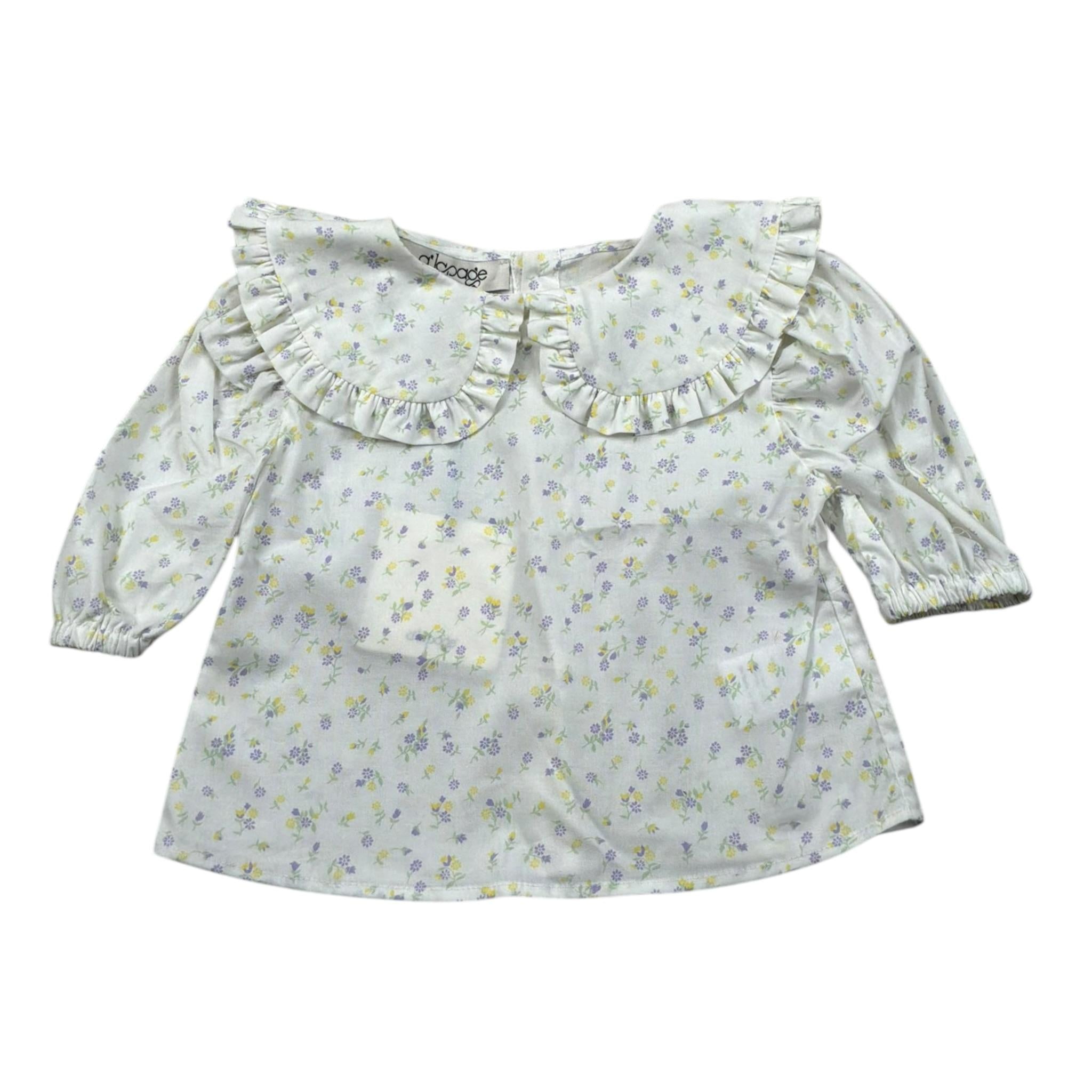 A' La Page Camicia Manica Lunga Tinta Unita Fantasia Floreale per Neonata AL166 BIANCO A' LA PAGE 