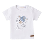 Mini Banda T-Shirt Tinta Unita Girocollo con Stampa per Neonato 3B609 BIANCO MINI BANDA 