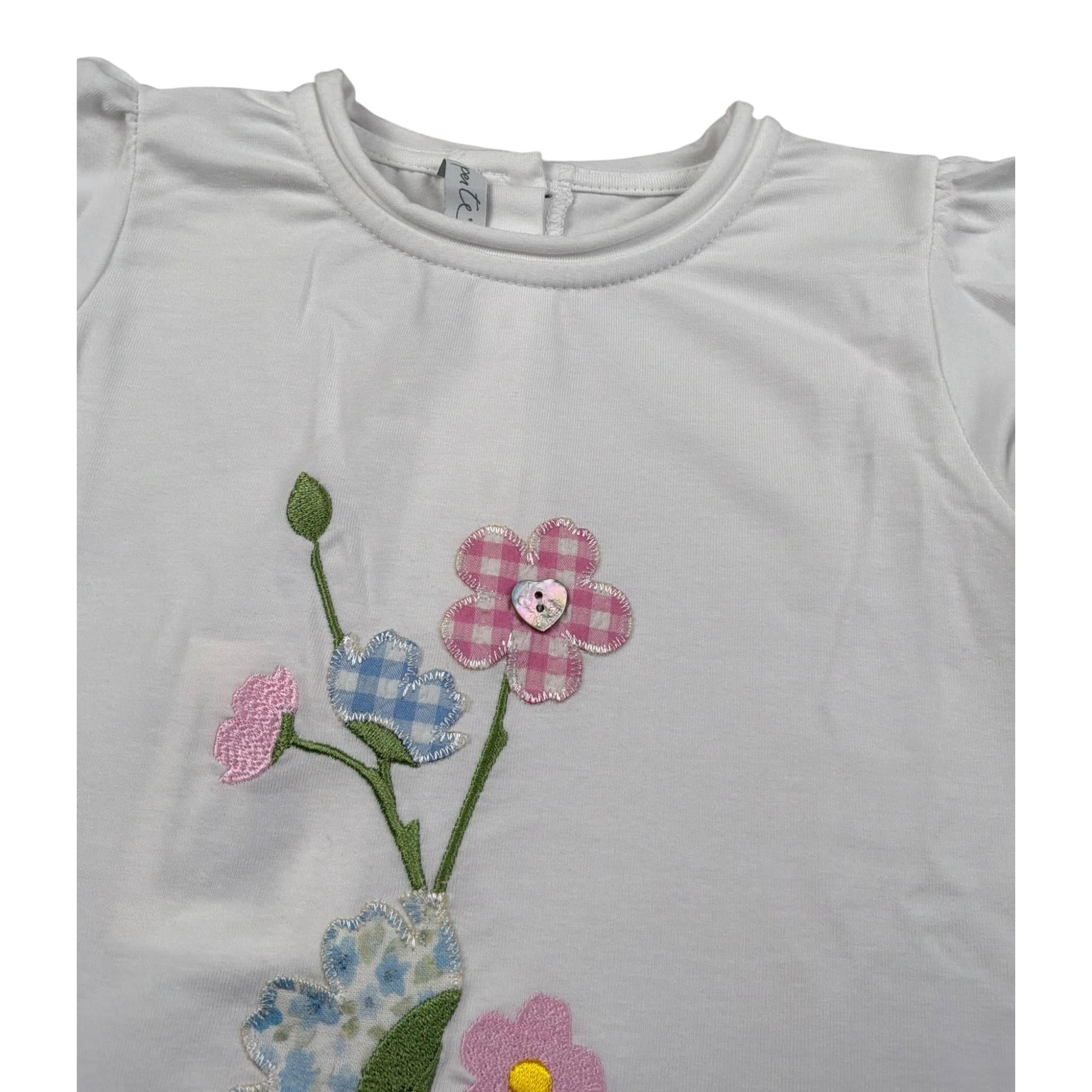 Per Te T-Shirt Girocollo Tinta Unita con Ricami per Neonata 34411 BIANCO PER TE 