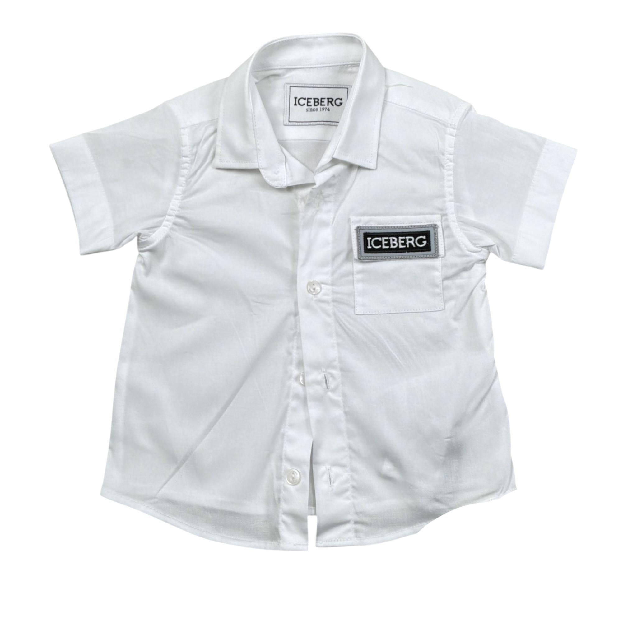 Iceberg Camicia Mezza Manica Tinta Unita con Logo per Neonato CMICE5111BXX BIANCO ICEBERG 