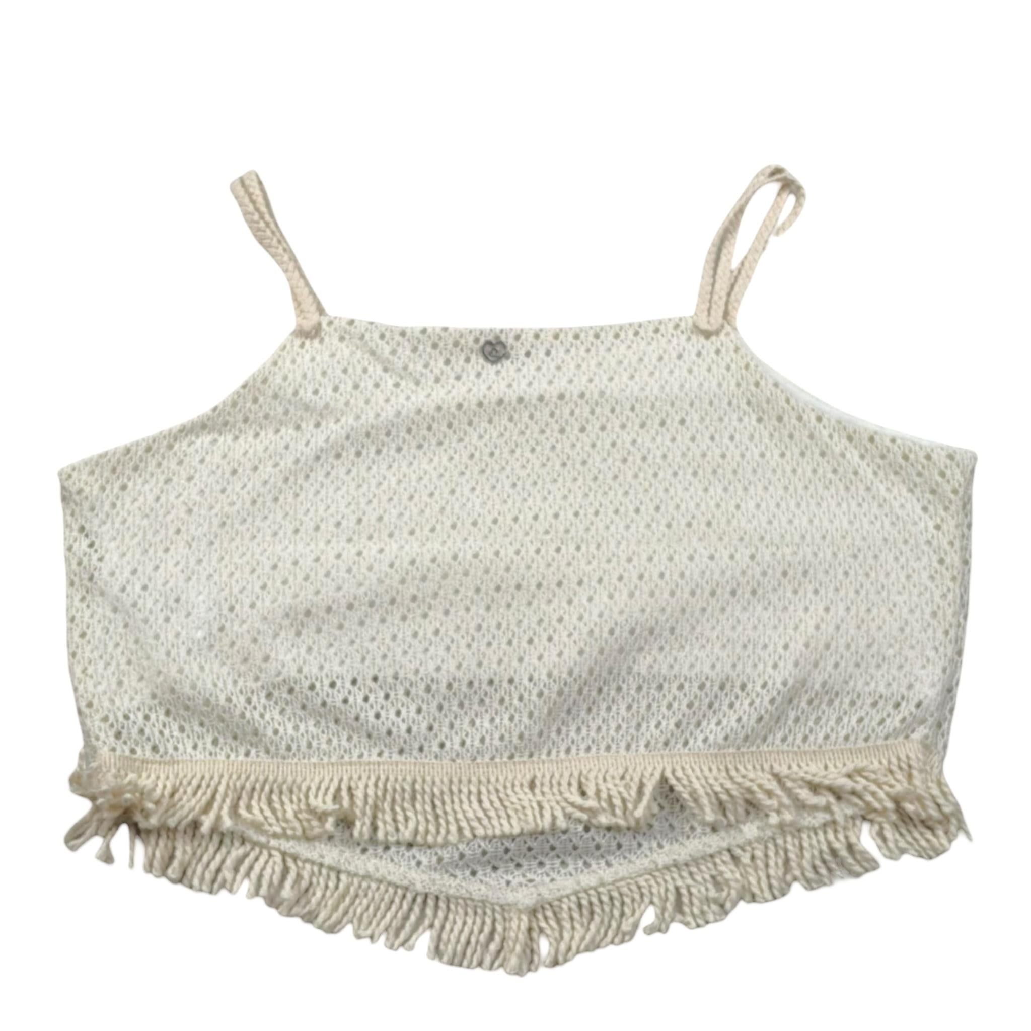 Please Top Tinta Unita con Frangie E Bretelle per Bambina CC90230G72XX PANNA PLEASE 