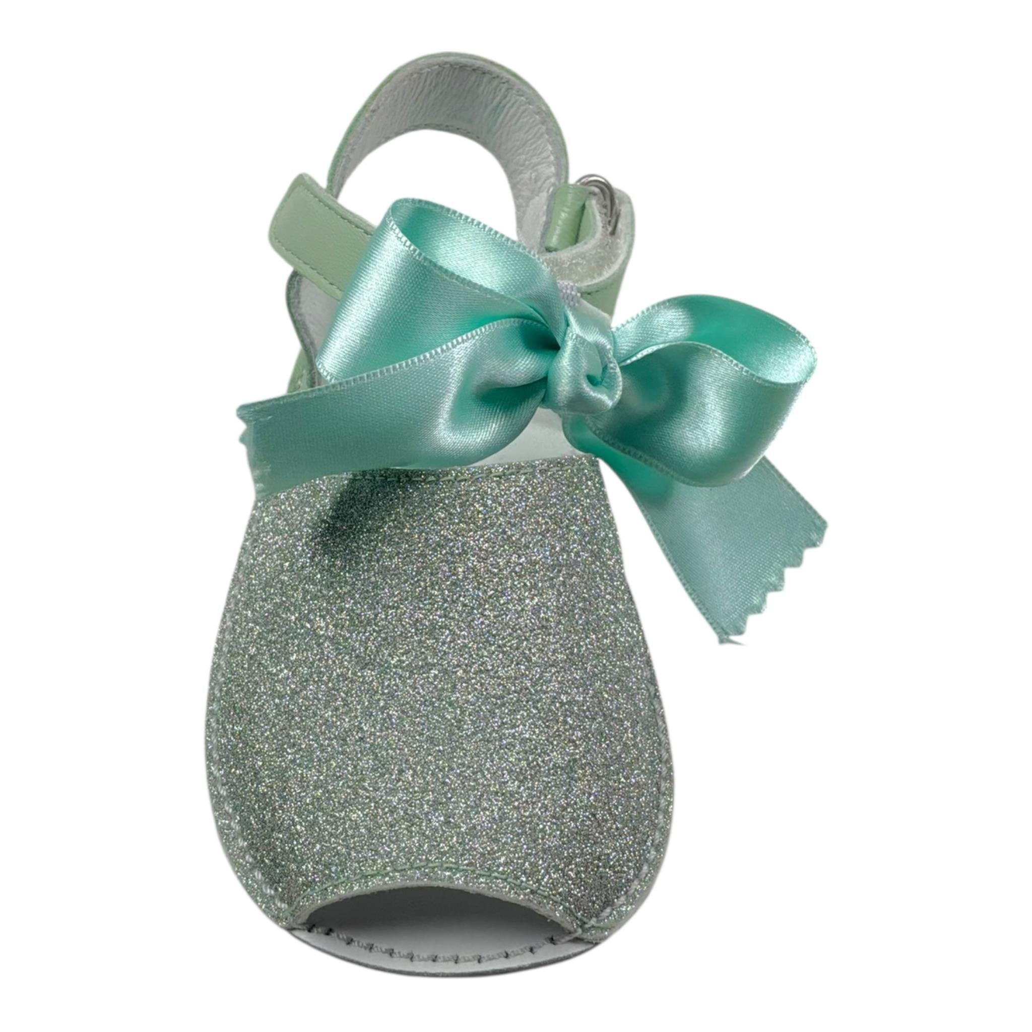 Indice Sandalo Tinta Unita con Brillantini E Fiocco per Neonata 318 ARGENTO/VERDE INDICE 
