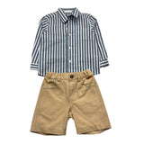Barcellino Completo 2 Pezzi Camicia-Bermuda Blu/Beige Per Neonato