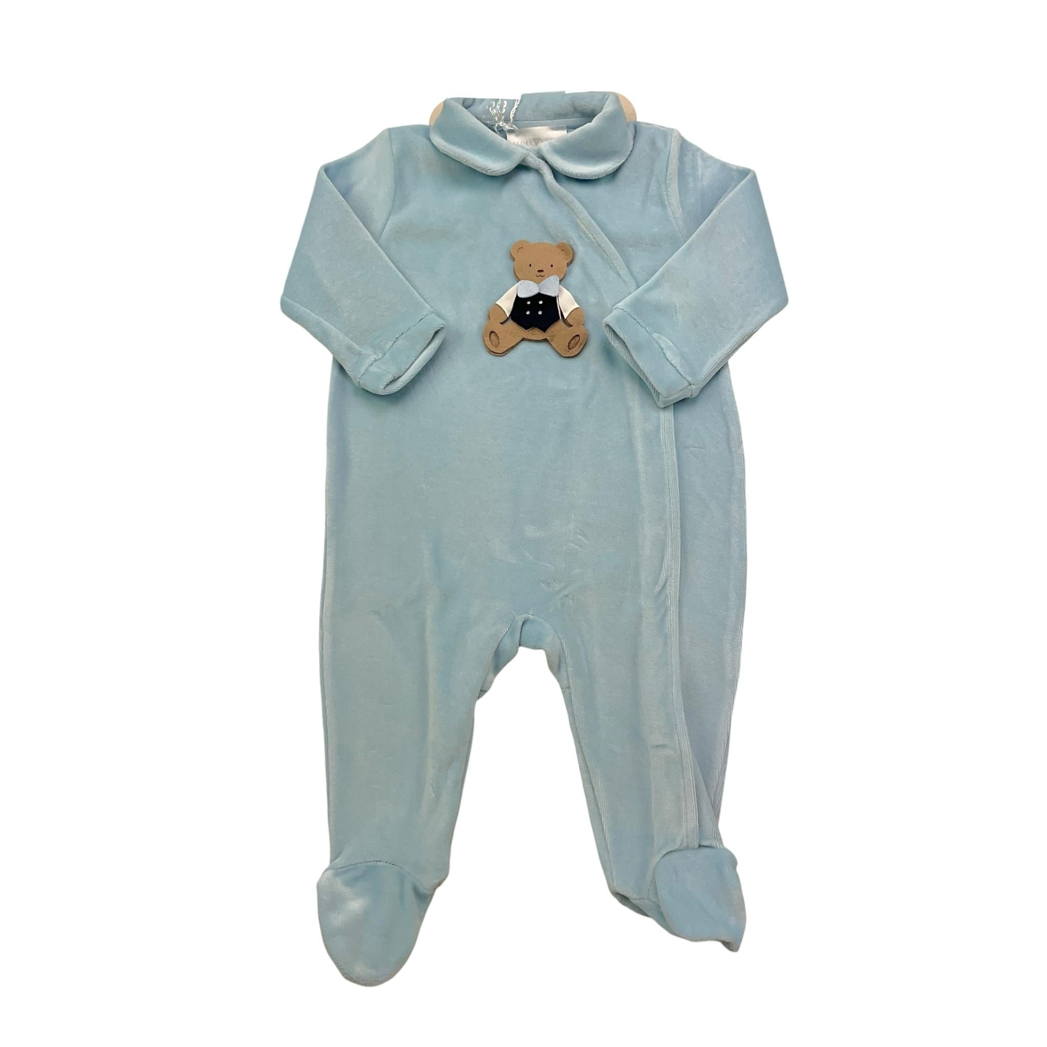 STORY LORIS tutina in ciniglia tinta unita con applicazione Azzurro per Neonato 63284 AZZURRO STORY LORIS 