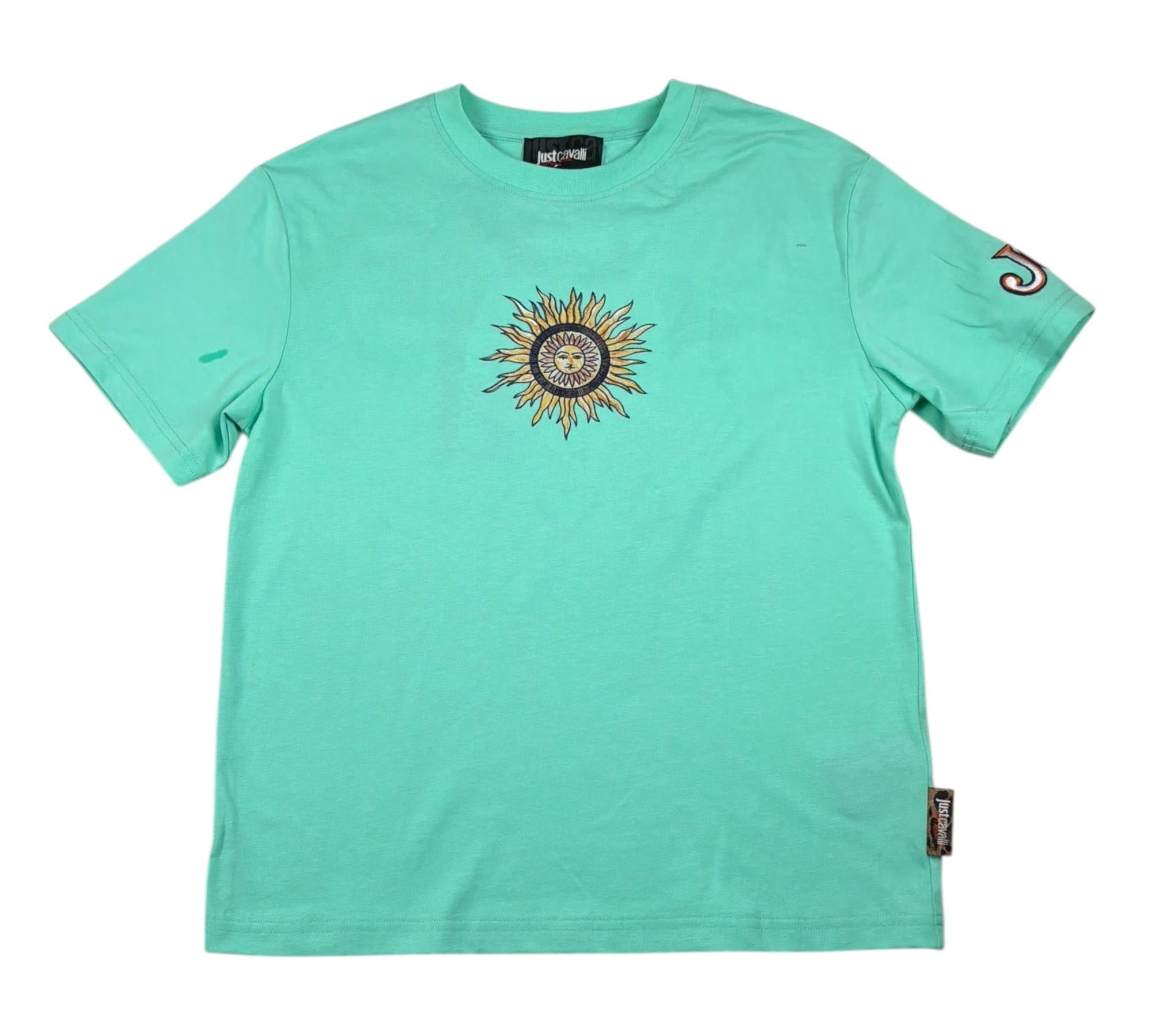 Just Cavalli T-Shirt Girocollo Tinta Unita con Stampa per Bambino JBP26086CJ VRDE ACQUA JUST CAVALLI 