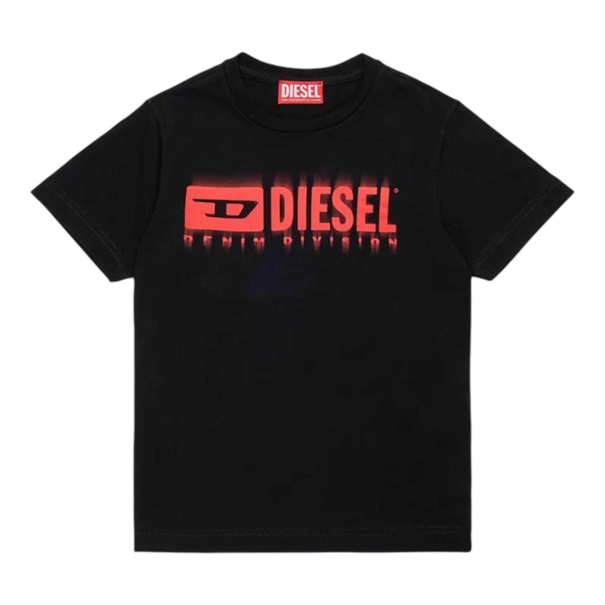 Diesel T-Shirt Girocollo Tinta Unita con Stampa per Bambino J02033 NERO DIESEL 