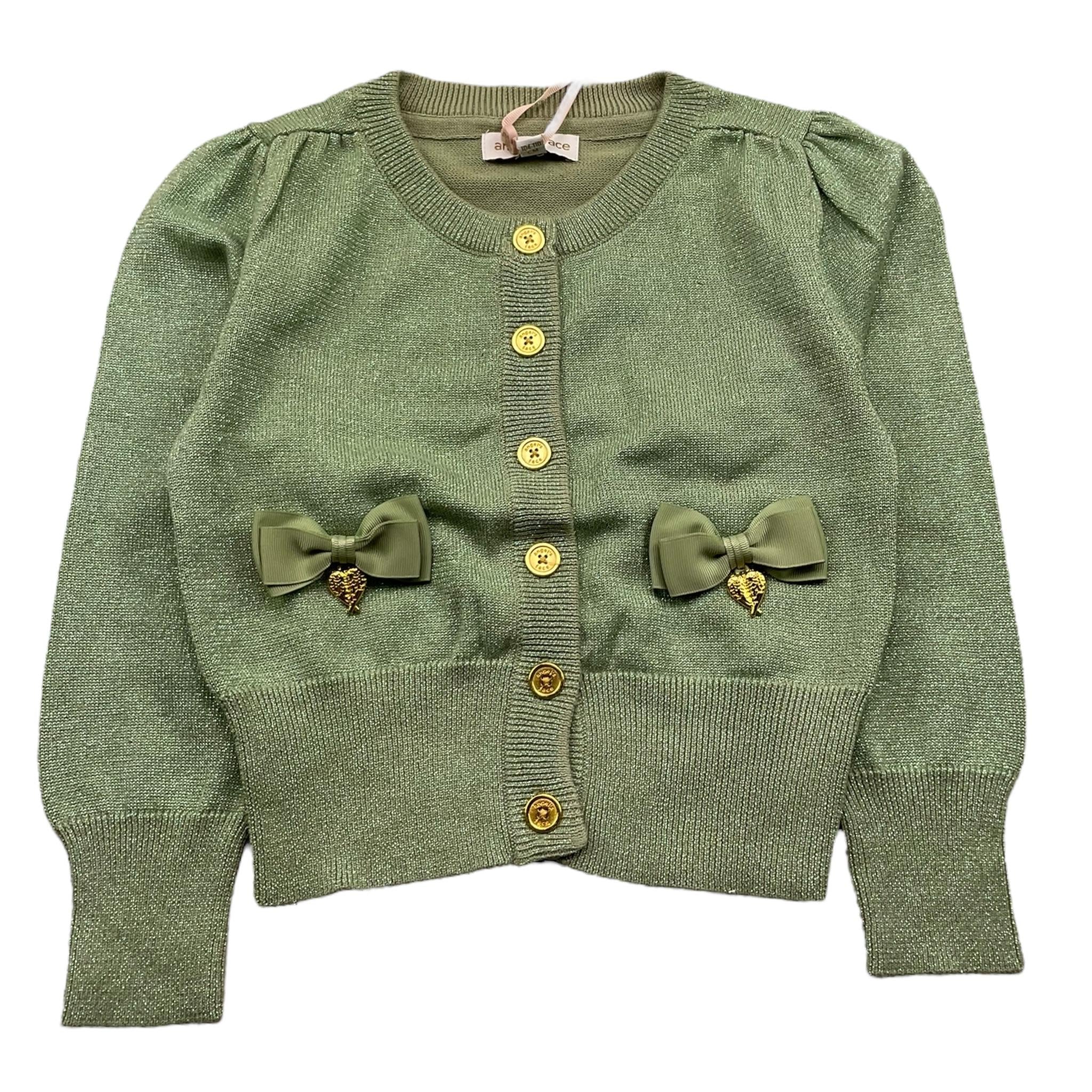 ANGEL'S FACE cardigan tinta unita lurex con applicazioni fiocchi Verde per Bambina NICOLETTEX VERDE ANGEL'S FACE 