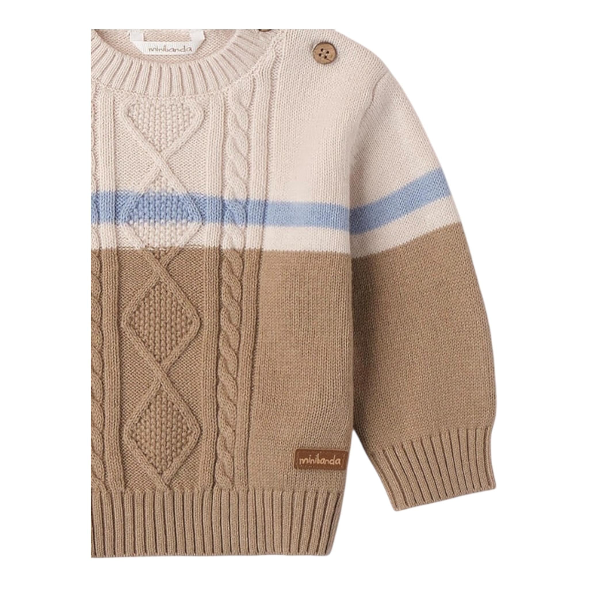MINI BANDA maglia girocollo bicolore  Beige per Neonato 3A670XX BEIGE MINI BANDA 