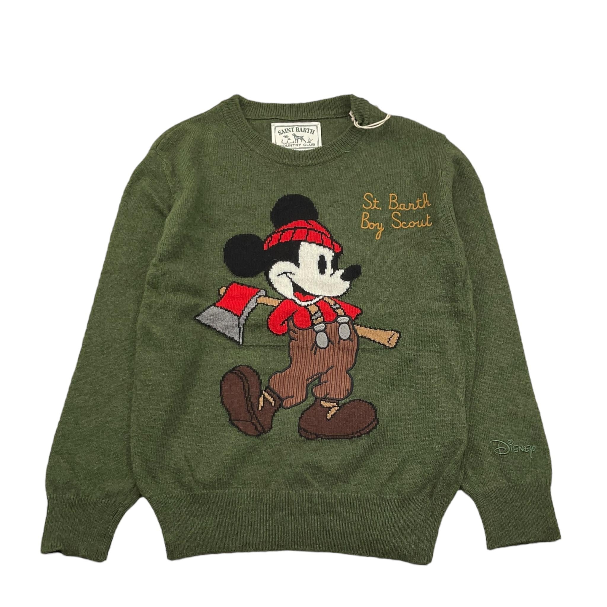 SAINT BARTH maglia girocollo tinta unita con stampa topolino Verde per Bambino DOU00044 VERDE SAINT BARTH 