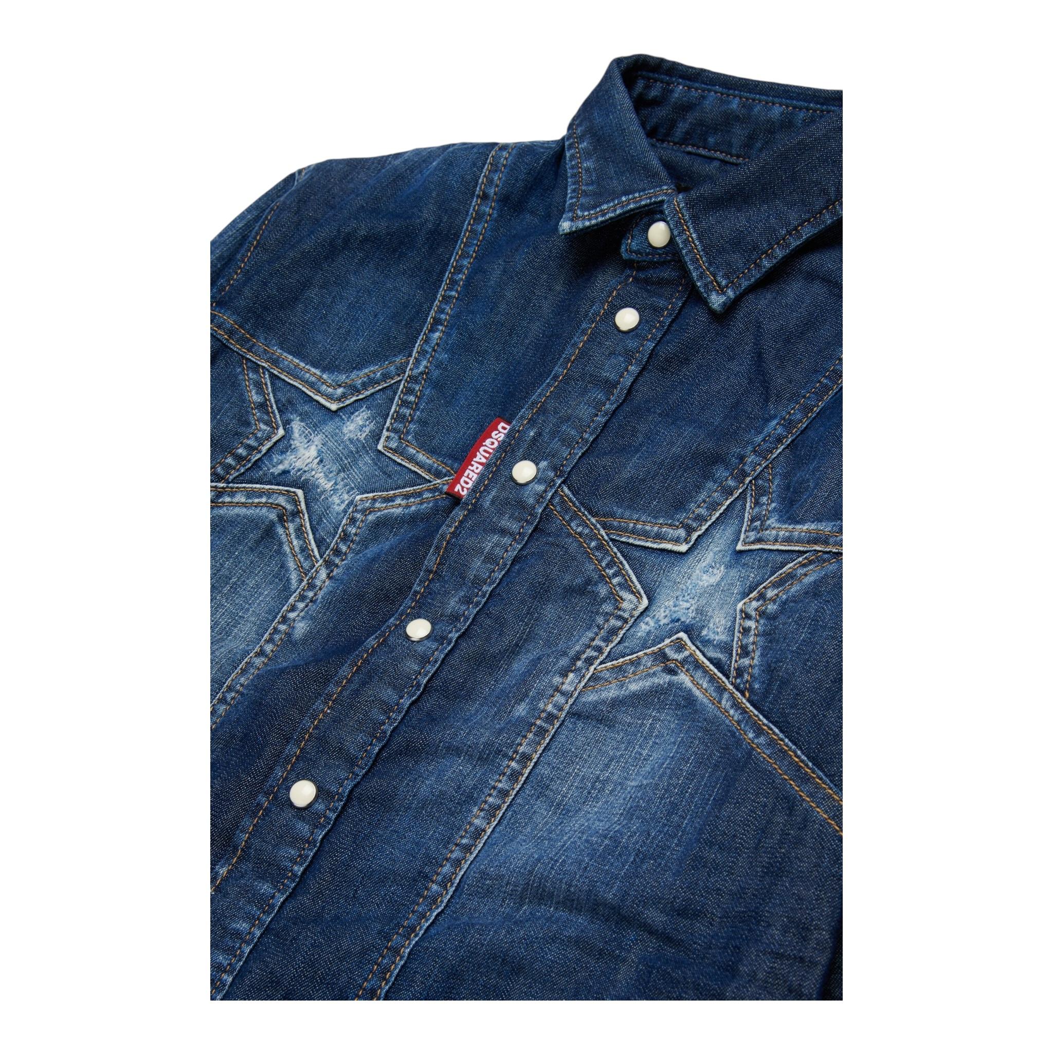 Dsquared2 Camicia In Denim Manica Lunga Tinta Unita per Bambino DQ2831 BLU DSQUARED2 