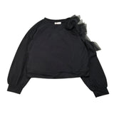 Please Felpa Tinta Unita con Tulle per Bambina LB03172G73 NERO PLEASE 