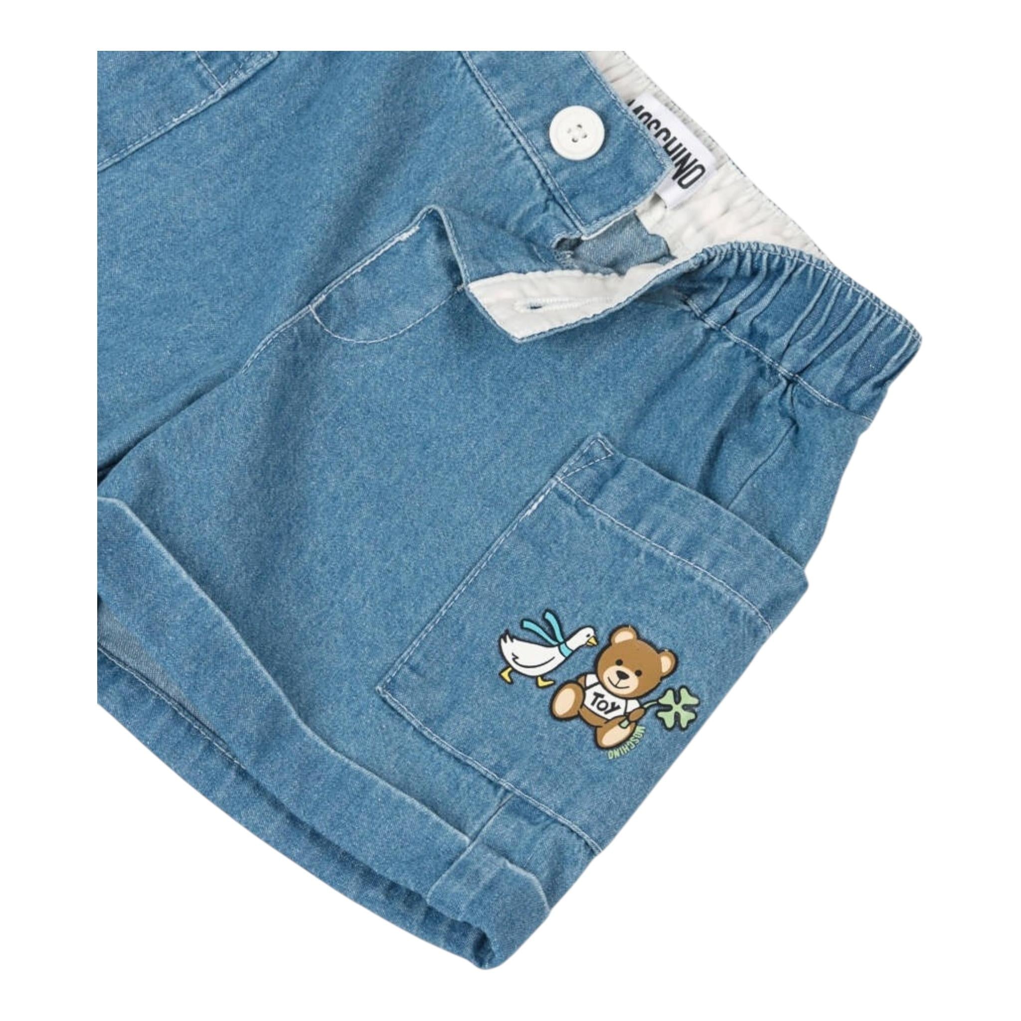 Moschino Short In Denim Tinta Unita con Stampa per Bambina MUQ019 BLU MOSCHINO 