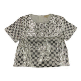 Michael Kors T-Shirt Girocollo Con Fantasia A Quadri E Paillettes Argento Per Bambina